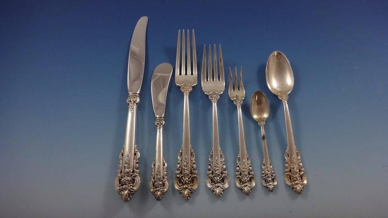 Grande Baroque by Wallace Sterling Silver Flatware Set Service 59 Pieces  In Excellent Condition For Sale In Big Bend, WI