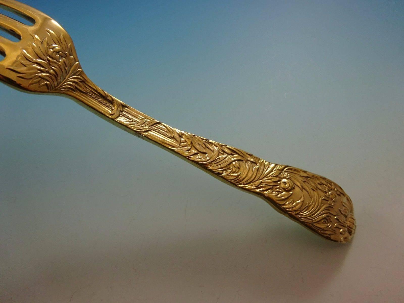 Chrysanthemum Gold by Tiffany Sterling Silver Flatware Service Set Six Vermeil In Excellent Condition In Big Bend, WI