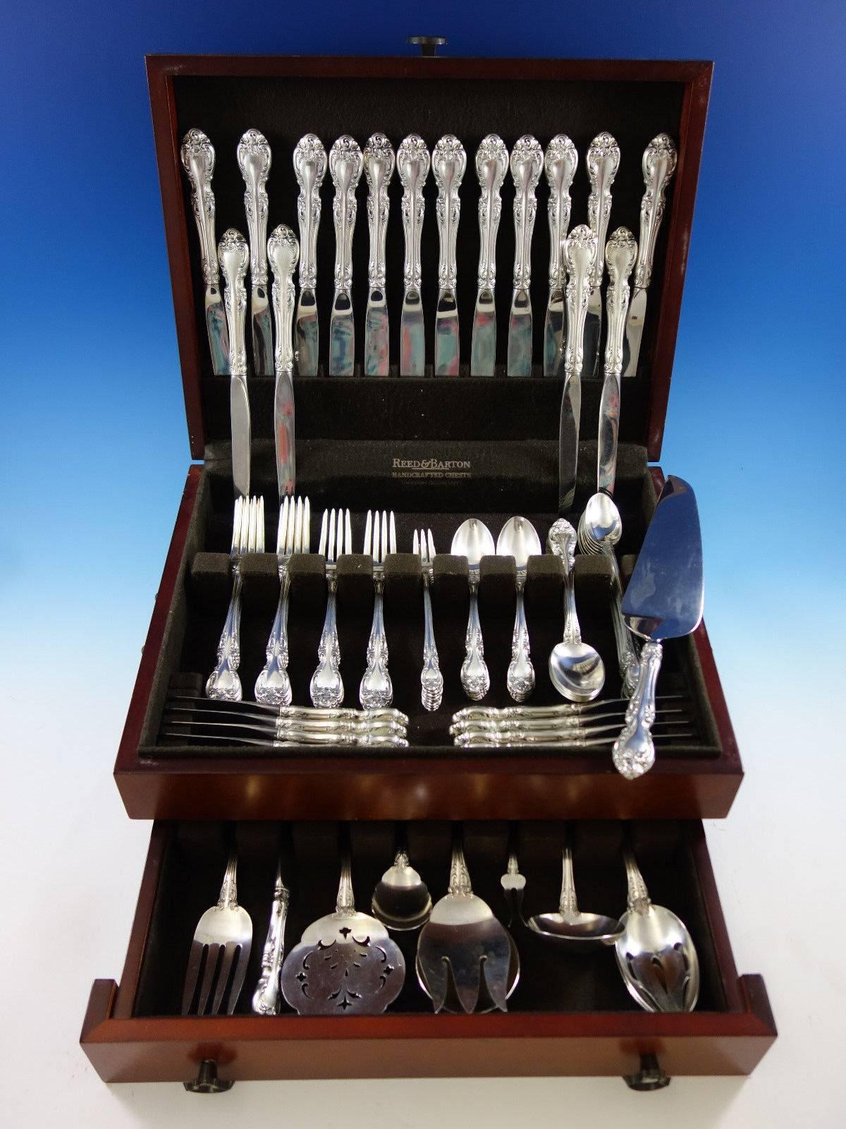 Melrose by Gorham sterling silver flatware set of 83 pieces. This set includes: 

eight place size knives, 9 1/4