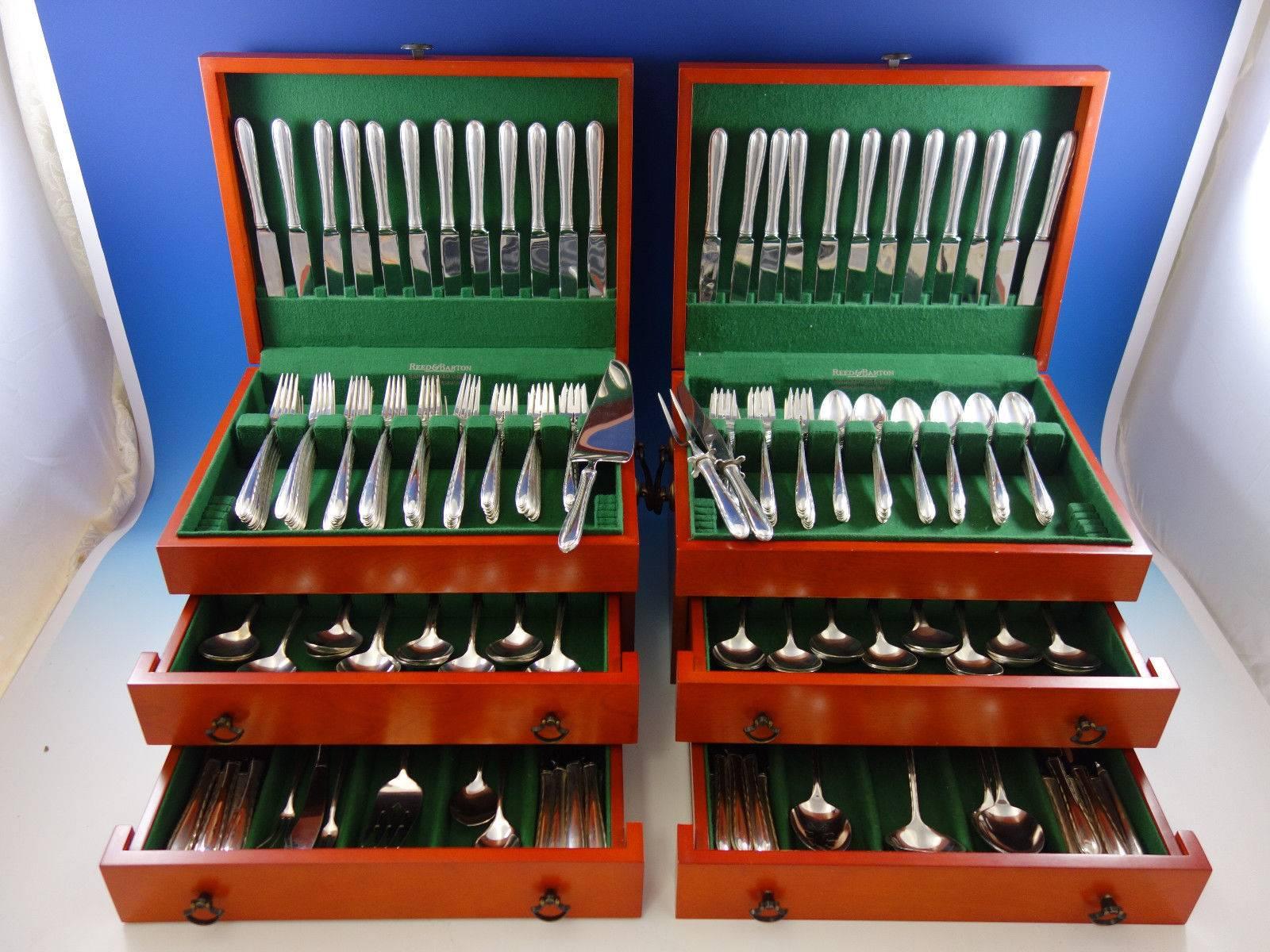 Silver Flutes by Towle Sterling Silver Flatware set - 253 pieces. This large set includes: 

48 Knives, 8 7/8