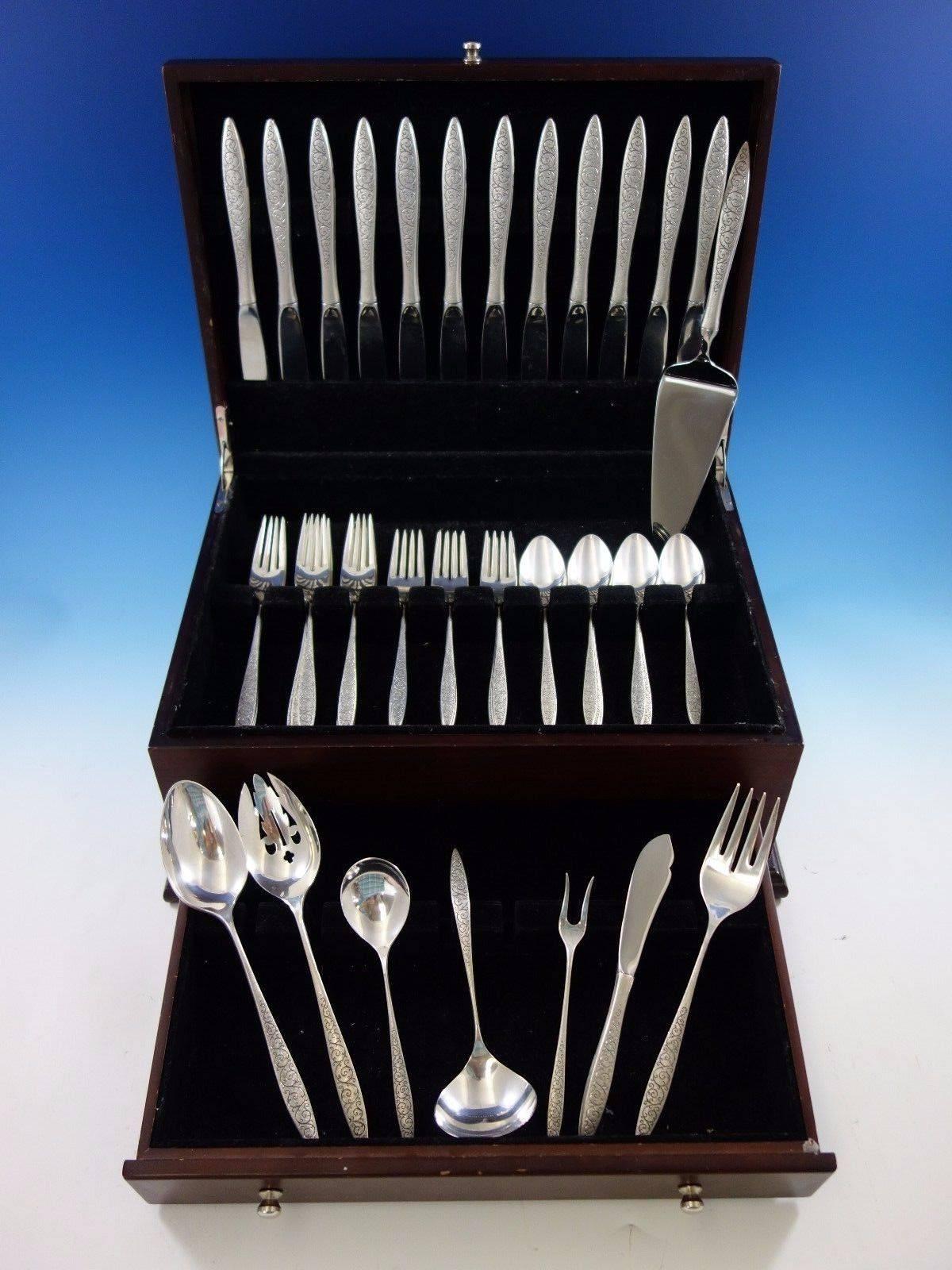 Spanish Lace by Wallace Sterling silver flatware set - 56 pieces. This set includes: 

12 knives, 9 1/8