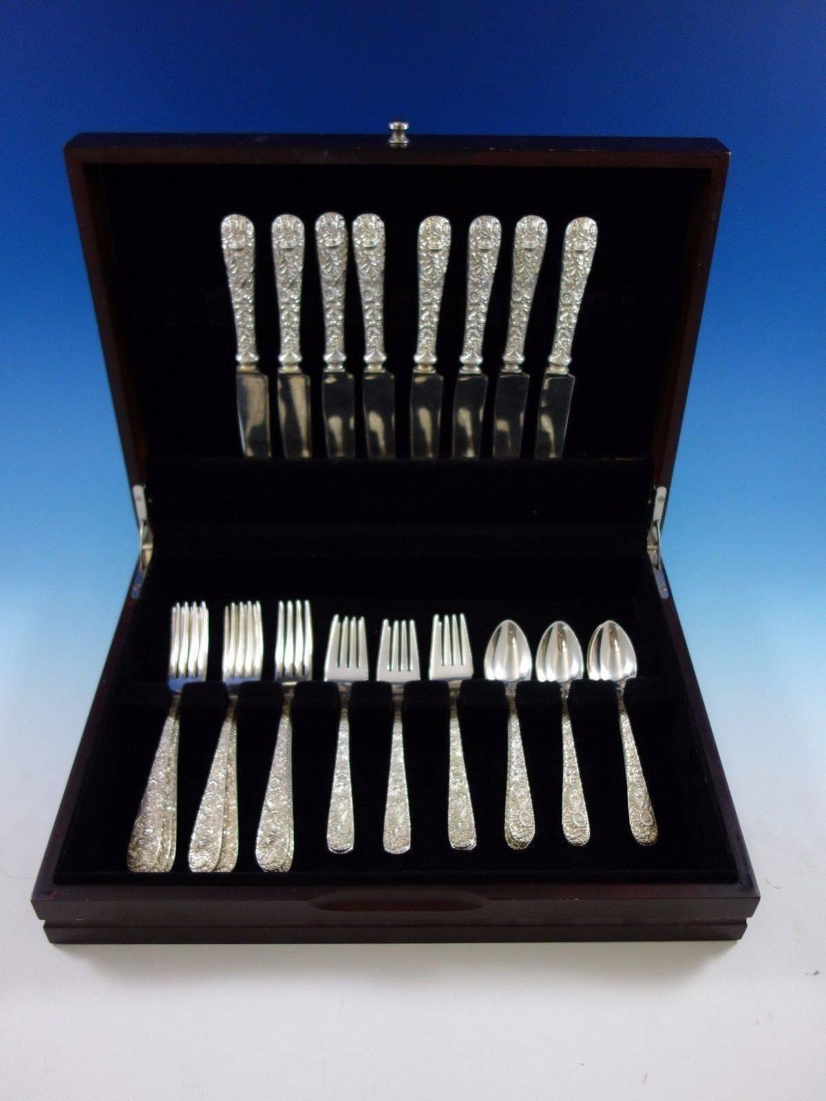 Repousse by Kirk sterling silver flatware set of 32 pieces. This is a great starter set and includes: Eight knives, 9