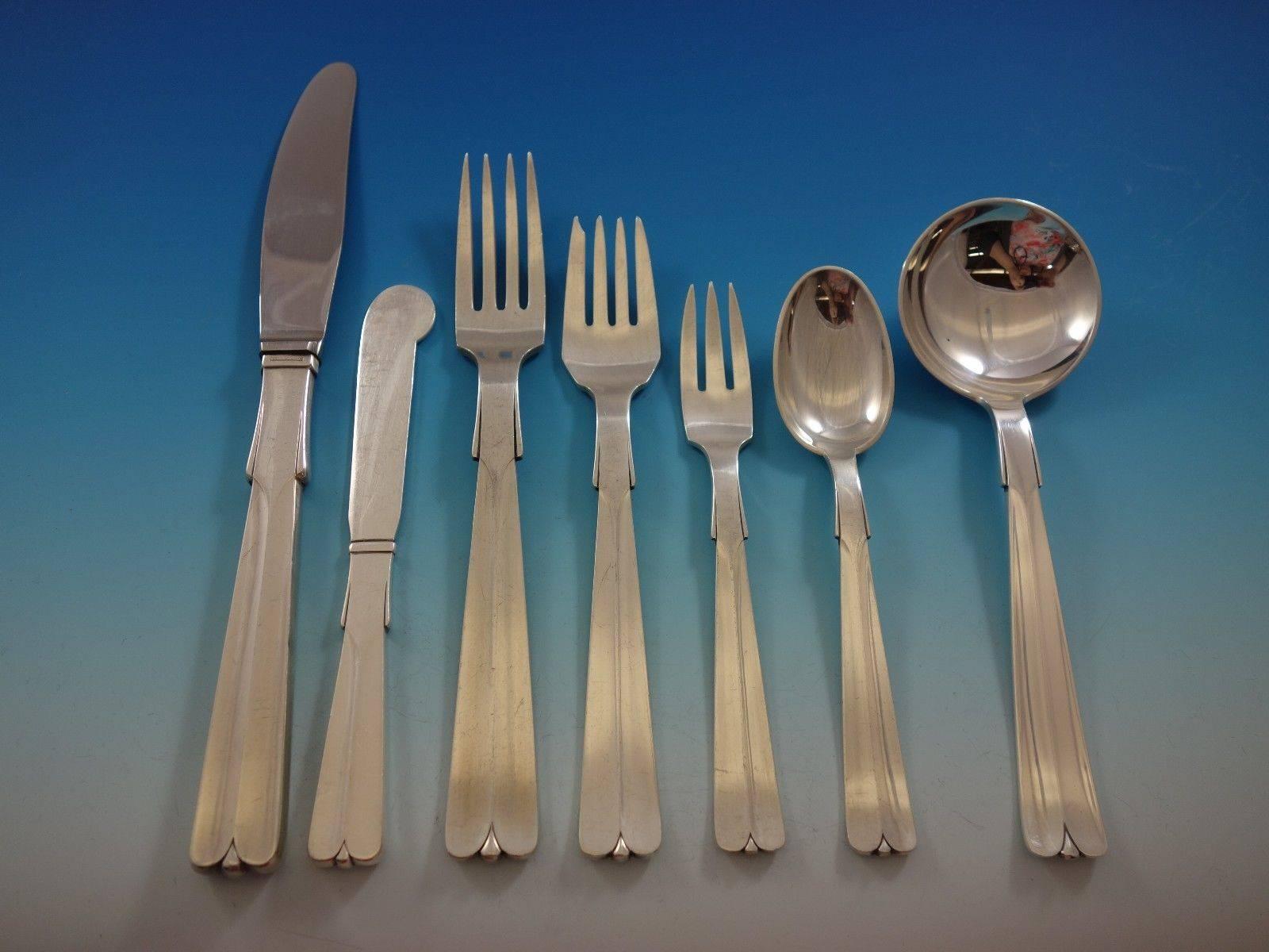 Baronet Aka Arvesolv by Hans Hansen Sterling Silver Flatware Set Service Danish In Excellent Condition For Sale In Big Bend, WI