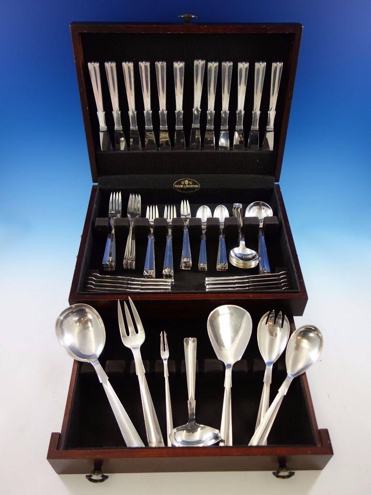 Baronet aka Arvesolv #7 by Hans Hansen Danish sterling silver flatware set - 91 pieces. This set includes: 

12 dinner knives, 9 1/4