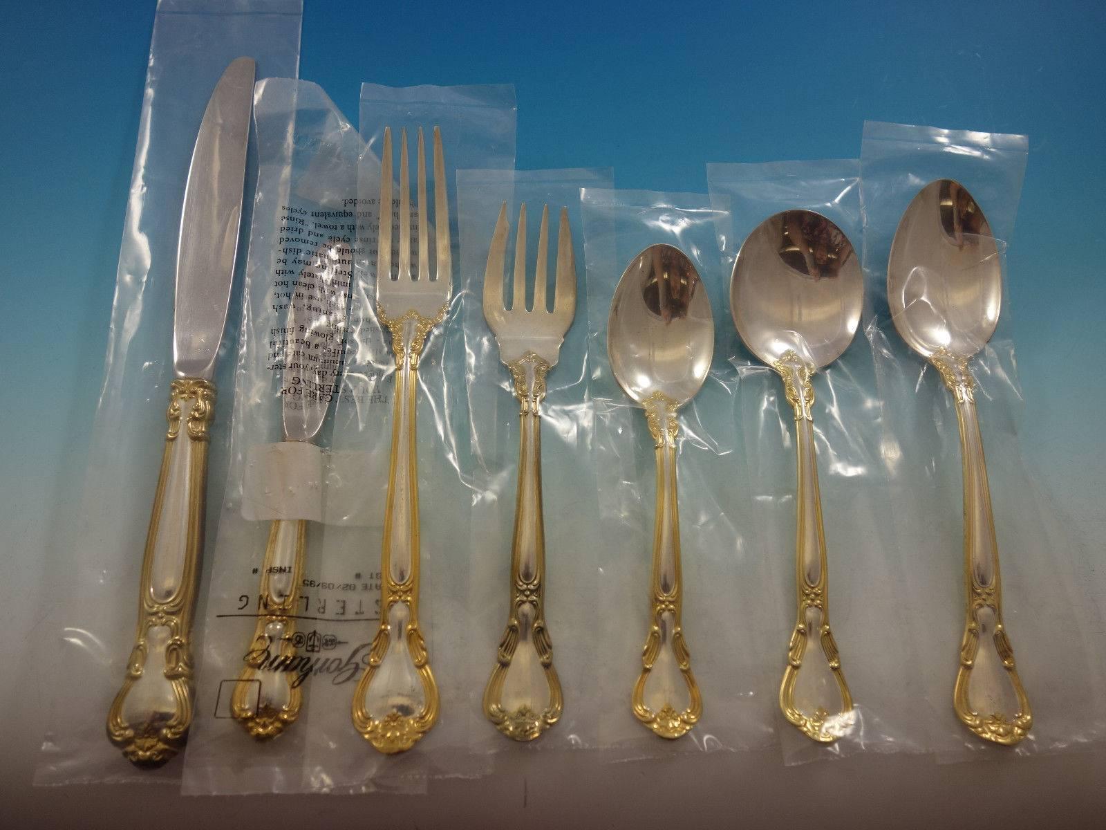 Chantilly Gold Accent by Gorham Sterling Silver Flatware Set Place Sz 29 Pcs New In Excellent Condition In Big Bend, WI