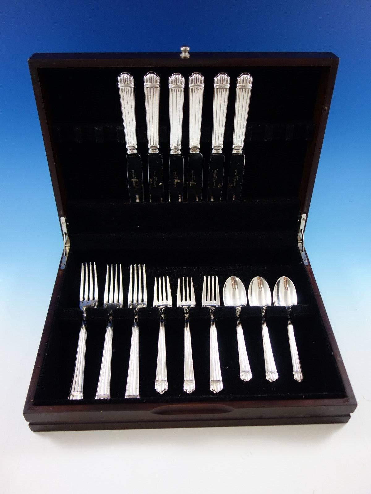 Exceptional dinner size aria by Christofle France sterling silver flatware set of 24 pieces. Great starter set! This set includes: six dinner size knives, 9 3/4