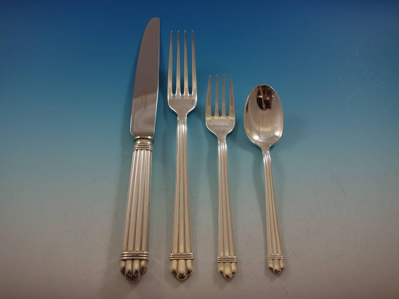 Aria by Christofle France Sterling Silver Flatware Set Service 24 Pcs Dinner In Excellent Condition In Big Bend, WI