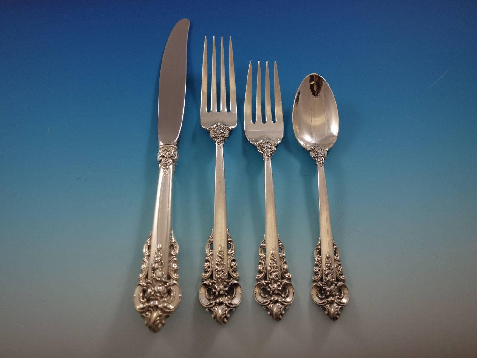 Massive Grande baroque by Wallace sterling silver flatware set for 48 - 303 pieces. This set includes: 

48 knives, 8 7/8