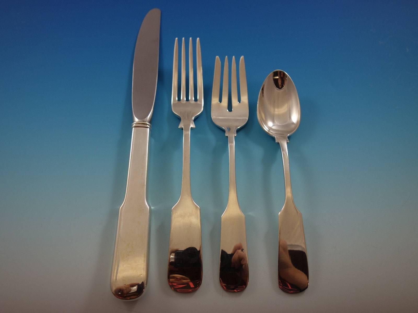 Old English Tipt by Gorham sterling silver flatware set with classic fiddle shape and unadorned handle - 58 pieces. This set includes: 

eight knives, 8 3/4