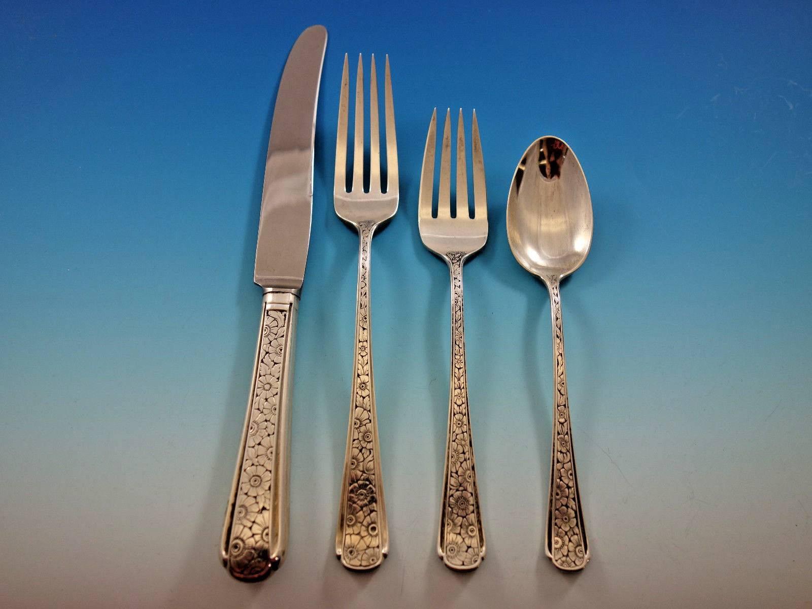 Old Brocade by Towle Sterling Silver Flatware Set Service 24 Pieces In Excellent Condition For Sale In Big Bend, WI