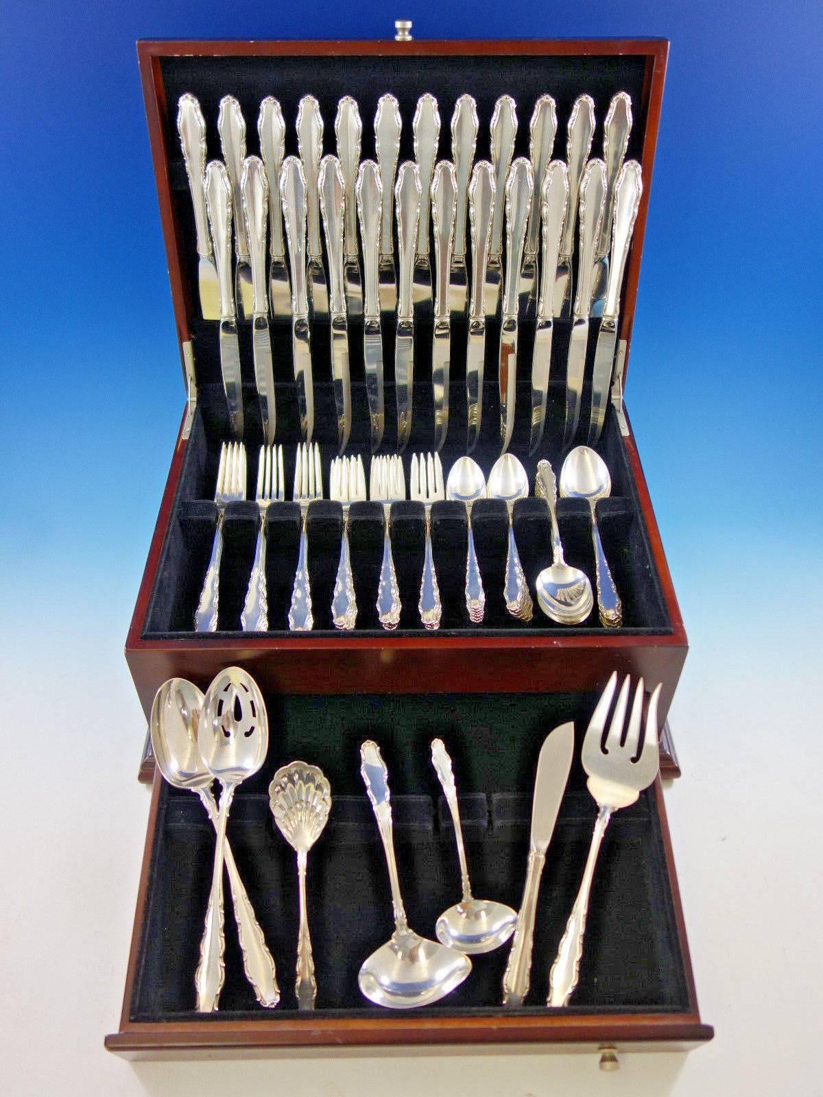 English Provincial by Reed and Barton sterling silver flatware set of 79 pieces. This set includes: 

12 knives, 9 1/8