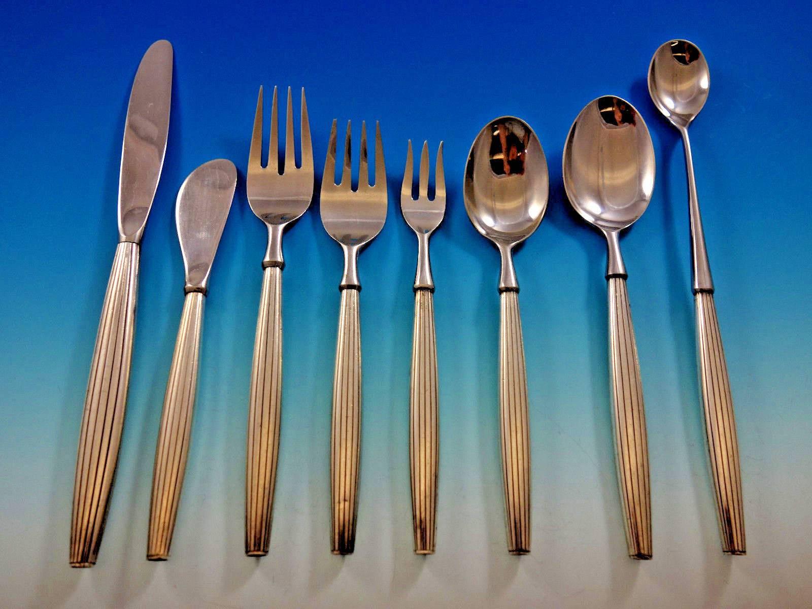 Jade with Lines by Contempra House Sterling Silver Flatware Set Service 63 Pcs In Excellent Condition In Big Bend, WI