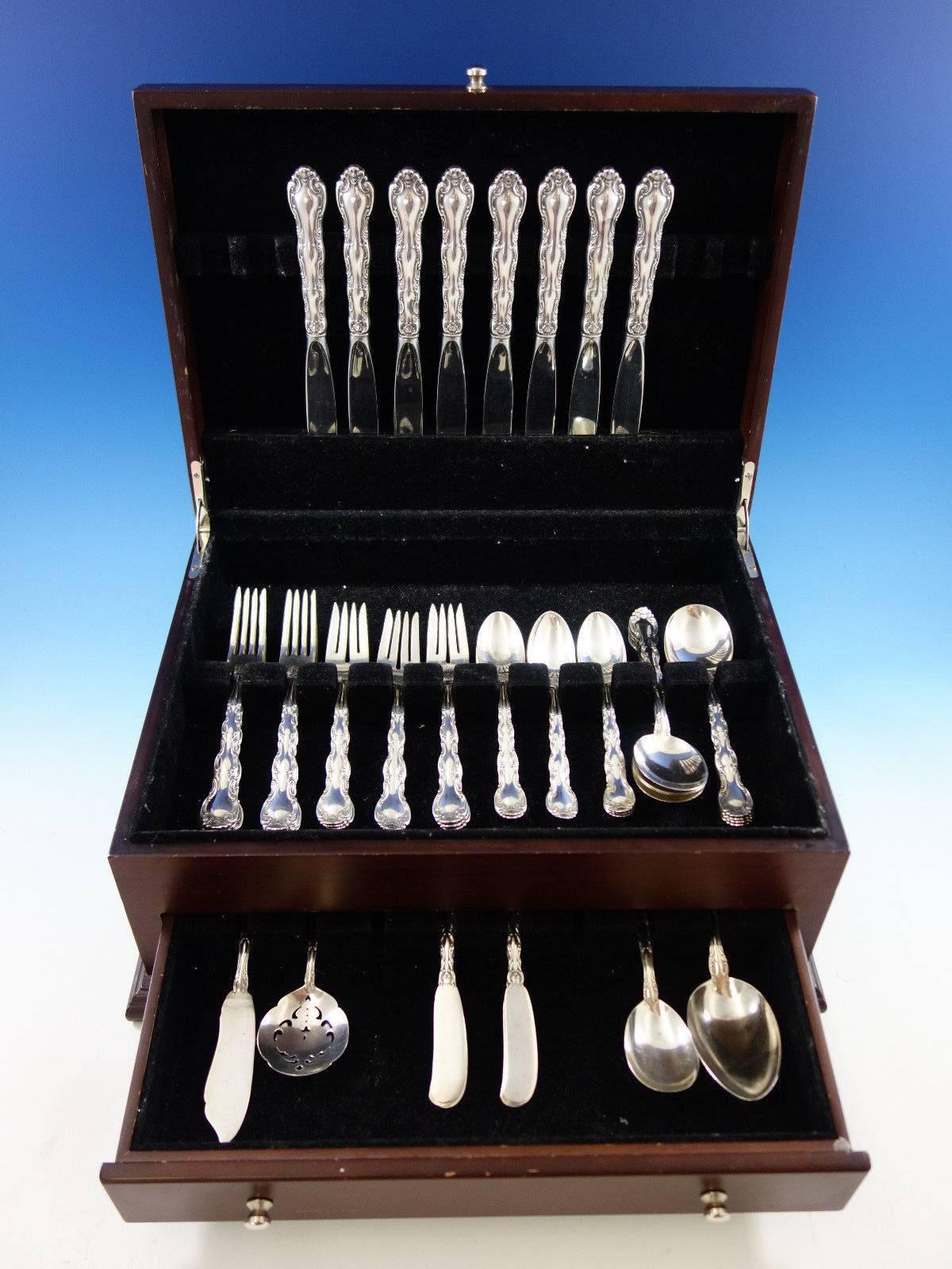 French scroll by Alvin sterling silver flatware set 52 pieces. This set includes: 

eight knives, 8 7/8