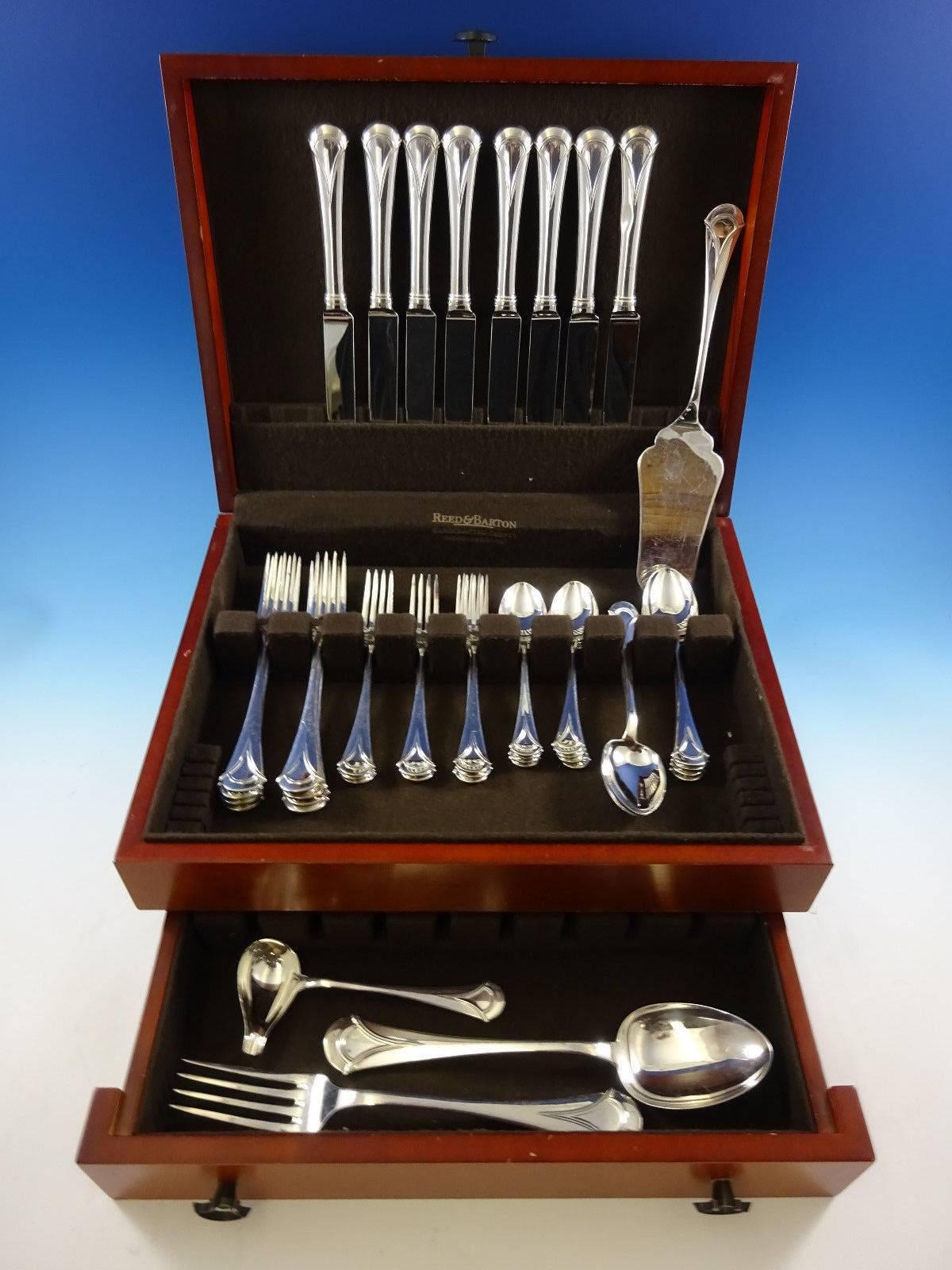 Gorgeous Modern design dinner size Lui by Bellotto, Italy sterling silver flatware set - 44 pieces. This set includes: Eight dinner size knives, 9 1/2