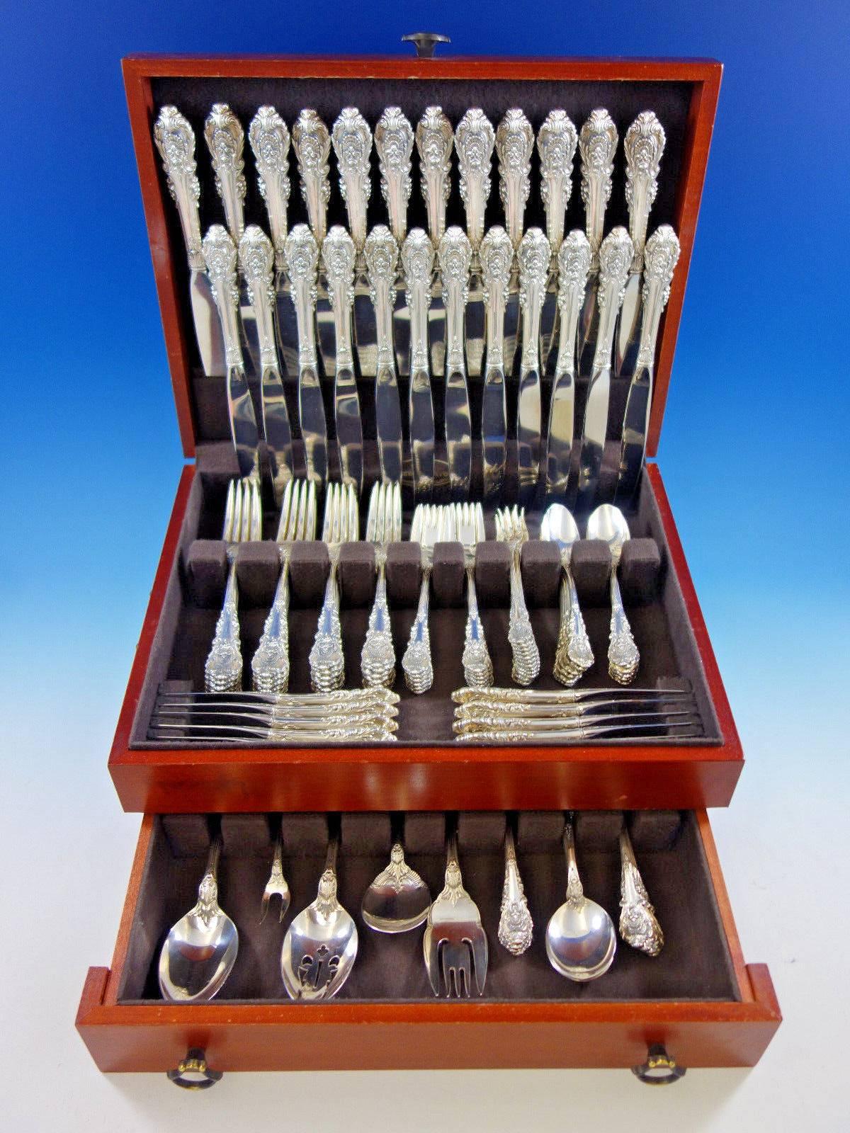 Huge Dinner and Luncheon Size Sir Christopher by Wallace Sterling silver flatware set - 113 pieces. This set includes: 12 dinner size knives, 9 1/2