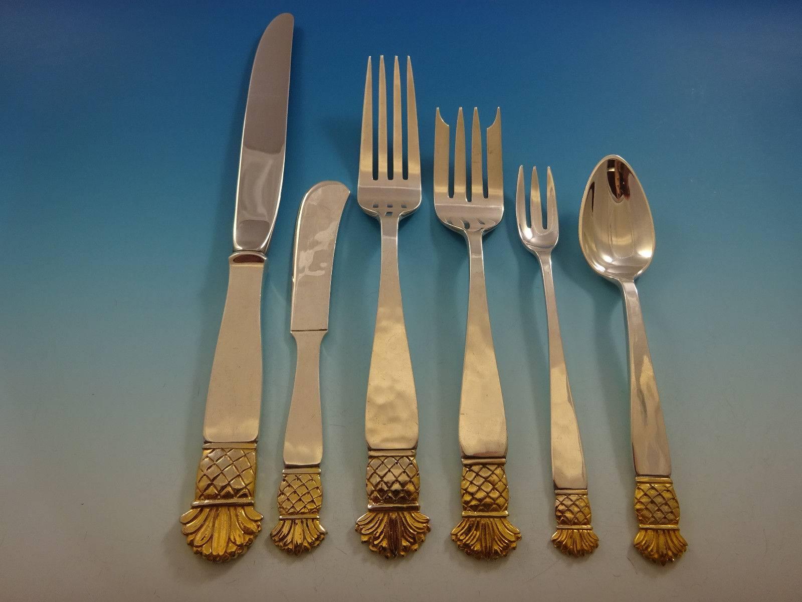 Grenada Gold by Old Newbury Crafters Sterling Silver Flatware Set Service, Rare! In Excellent Condition For Sale In Big Bend, WI