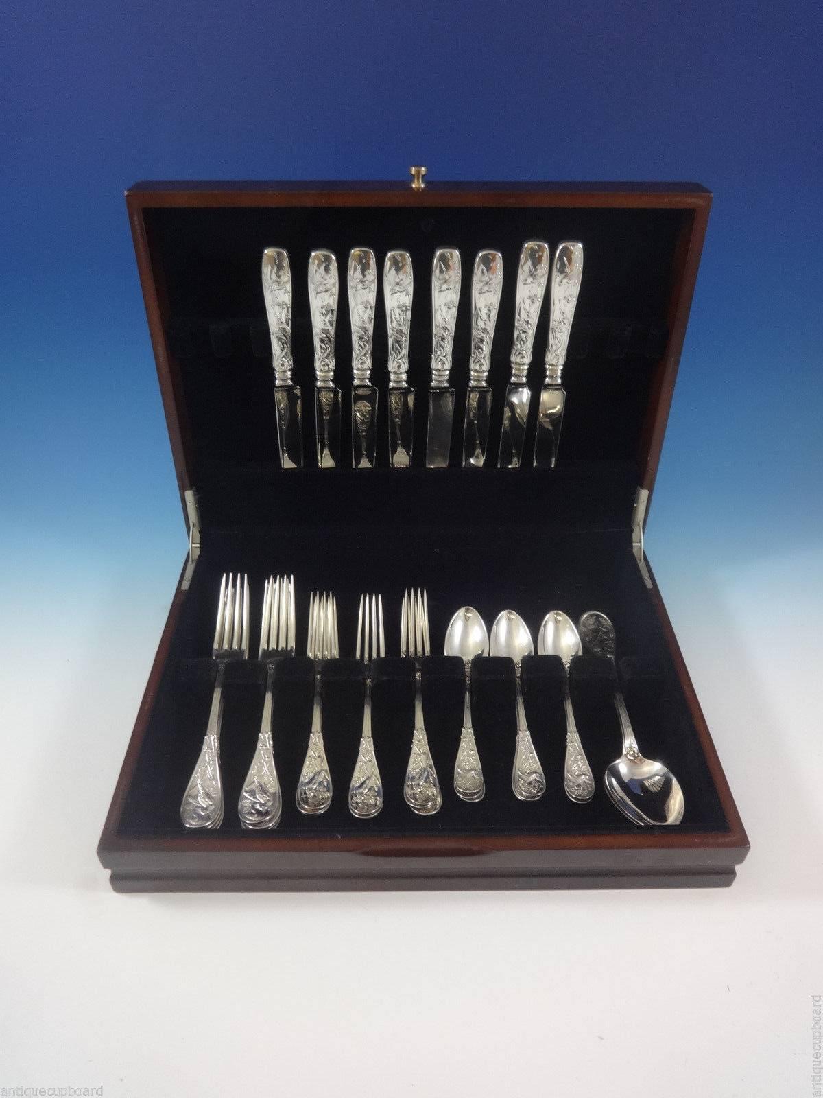 Japanese by Tiffany & Co. sterling silver flatware set 34 pieces. This set includes: 

Eight knives, 9 1/4