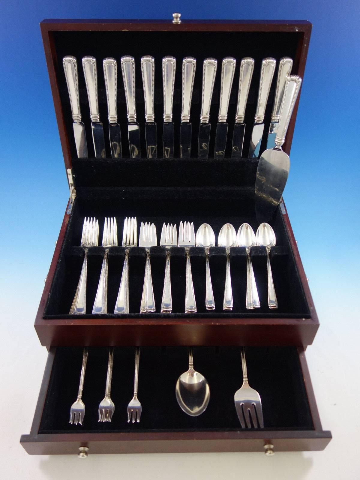 Scroll and Bead by Blackinton Sterling Silver Flatware set with beaded design - 61 pieces. This set includes: 

12 Knives, 9