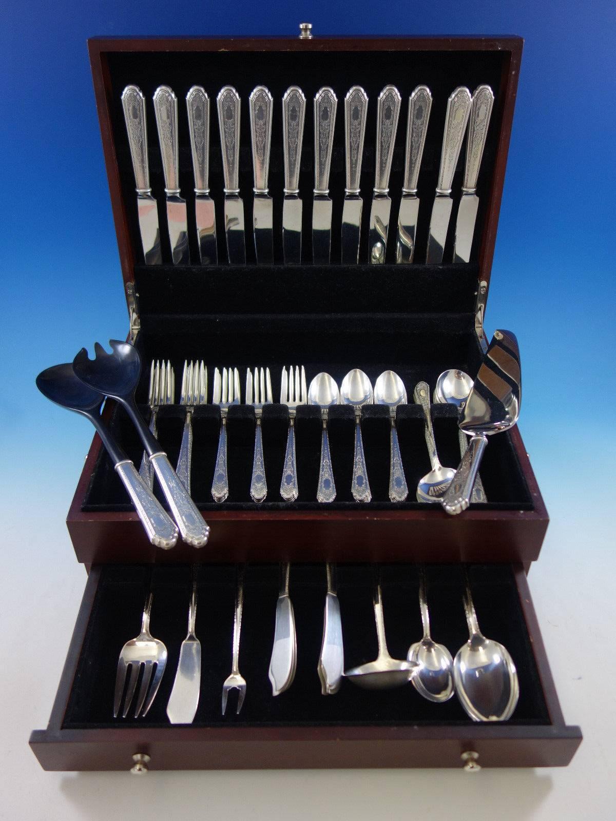 Mary II by Lunt sterling silver flatware set of 82 pieces. This set includes: 12 knives, 9