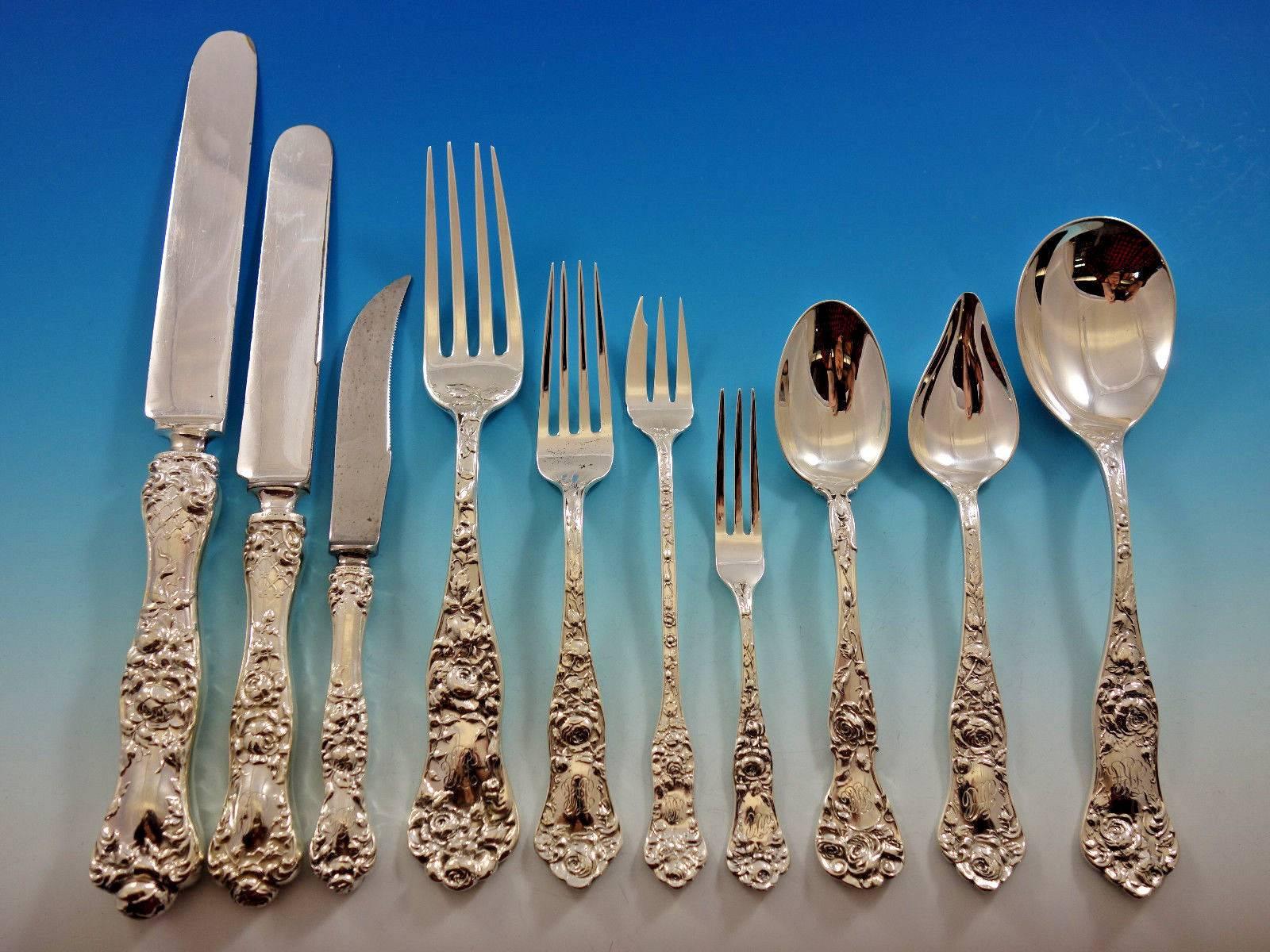 American Beauty by Shiebler Sterling Silver Flatware Set 8 Service 90 Pcs Dinner In Excellent Condition In Big Bend, WI