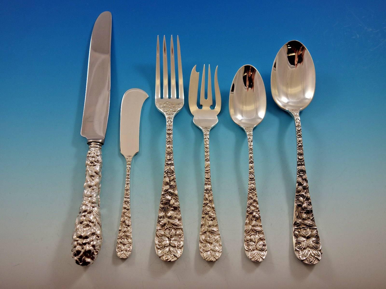 Baltimore Rose by Schofield Sterling Silver Flatware Set 12 Service 75 Pieces In Excellent Condition For Sale In Big Bend, WI