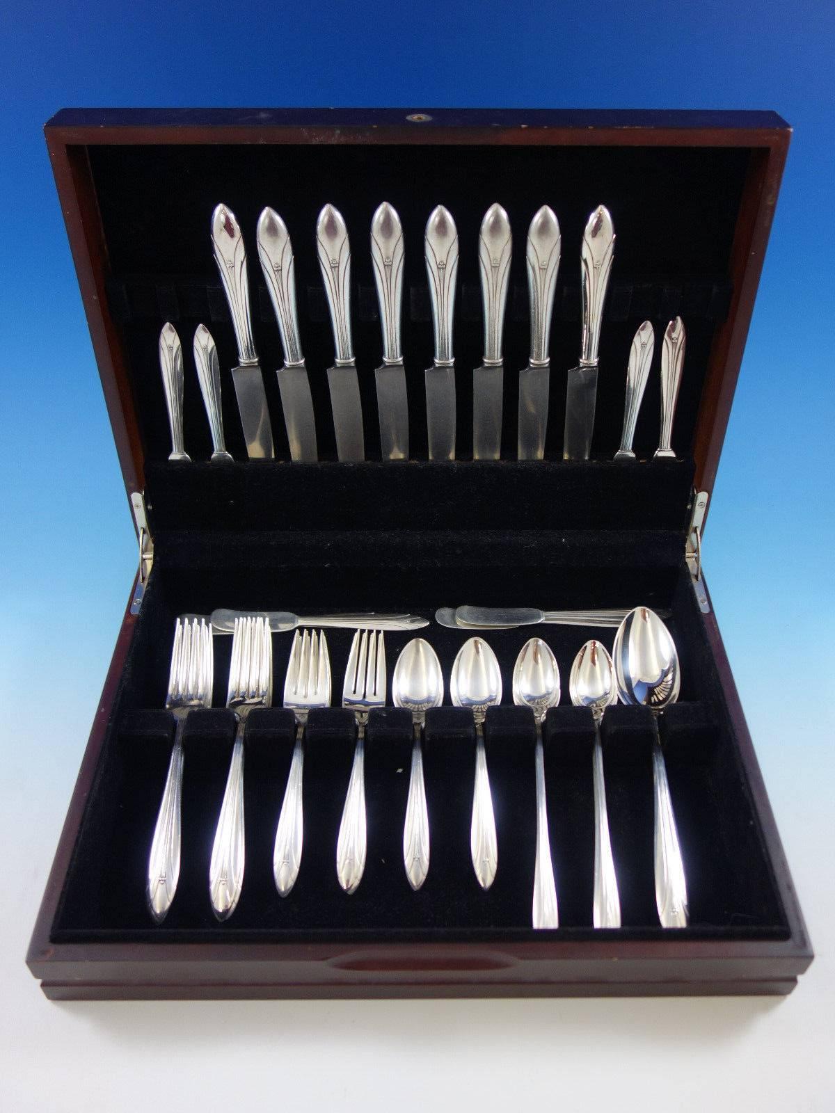 Elsinore by International Art Deco sterling silver flatware set - 49 pieces. This set includes: 

Eight knives, 8 3/4