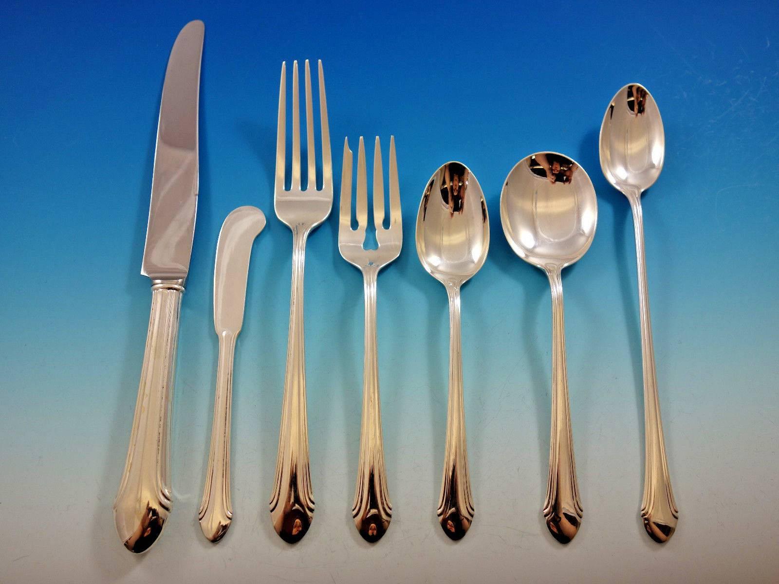 Dinner size Romantique by Alvin sterling silver flatware set - 90 pieces. This set includes: 

12 dinner size knives, 9 5/8
