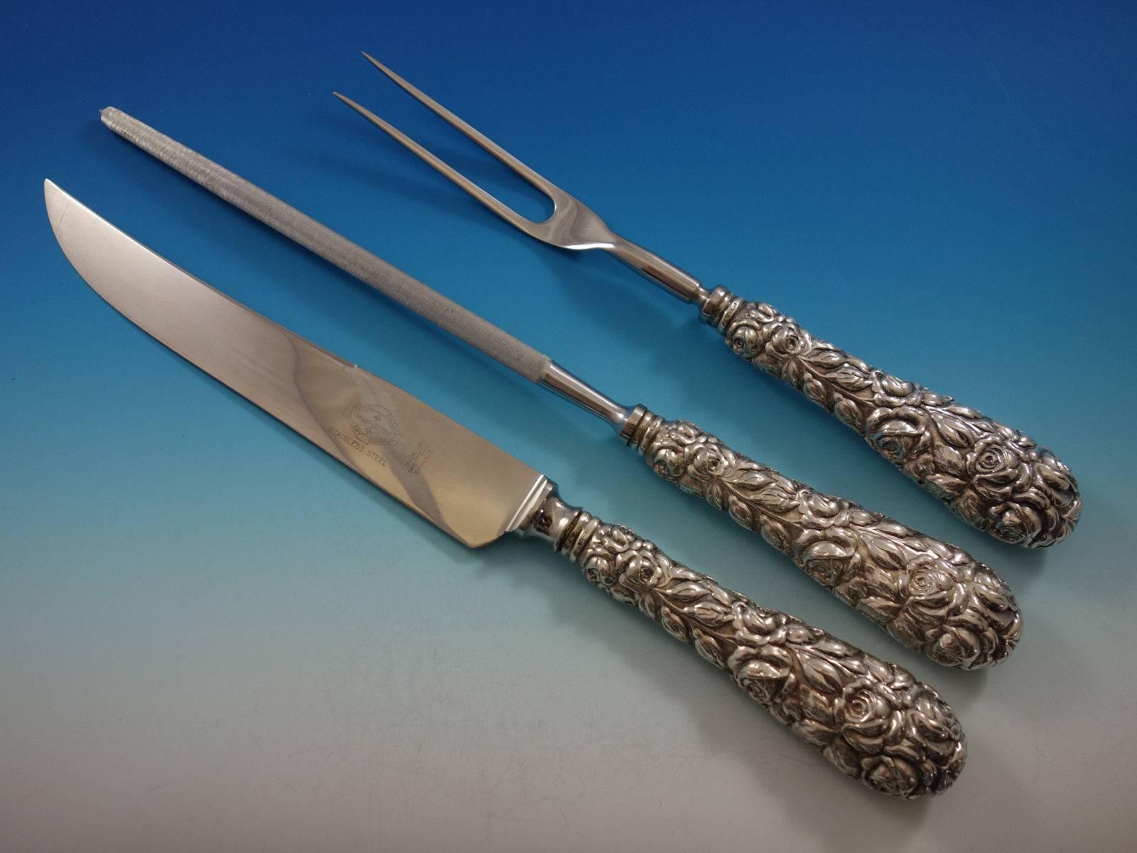 Service de couverts en argent sterling repoussé Baltimore Rose par Schofield, 106 pièces en vente 3