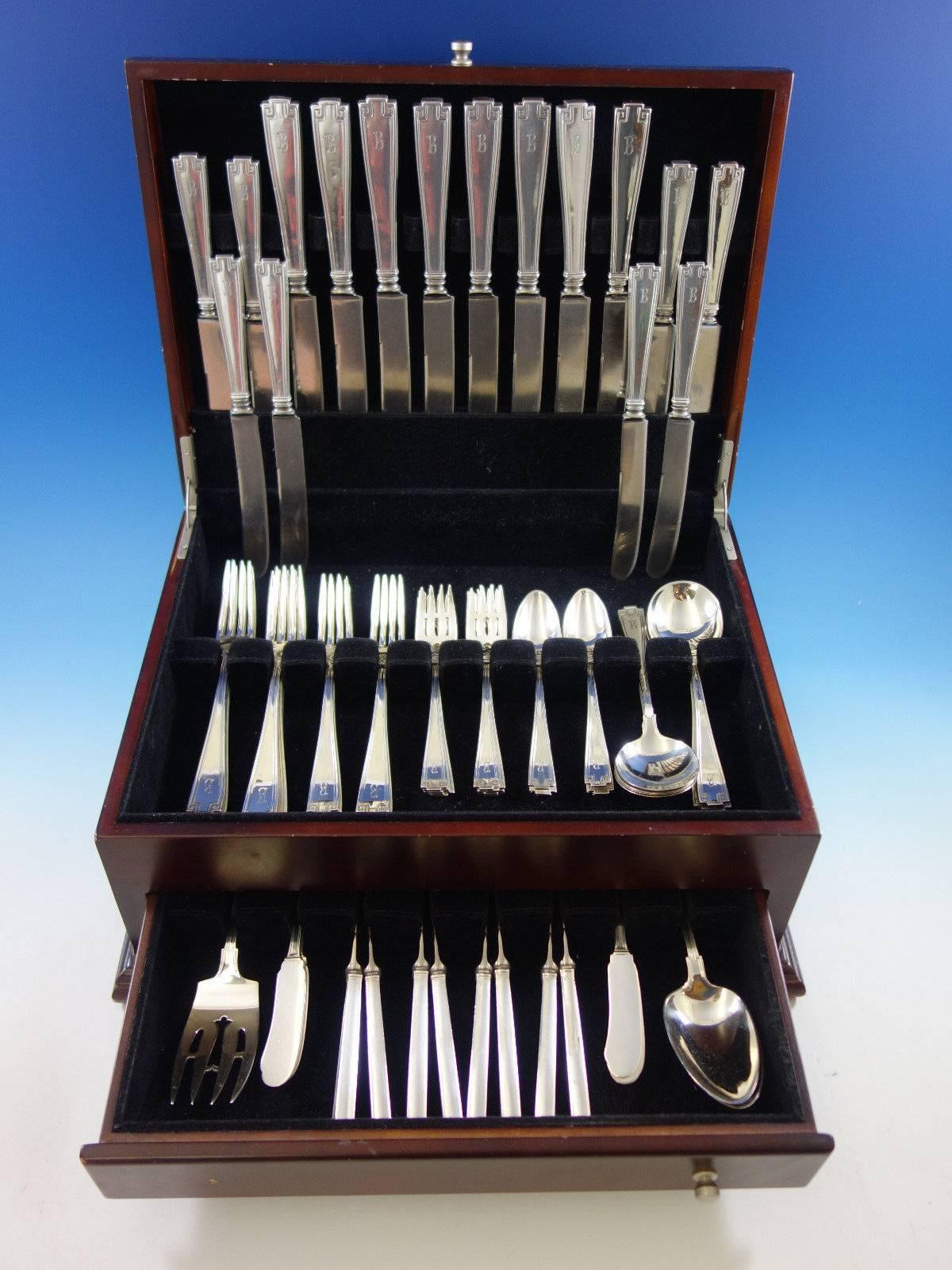 Etruscan by Gorham sterling silver flatware set of 75 pieces. This set includes: 

Eight dinner size knives, 9 3/4