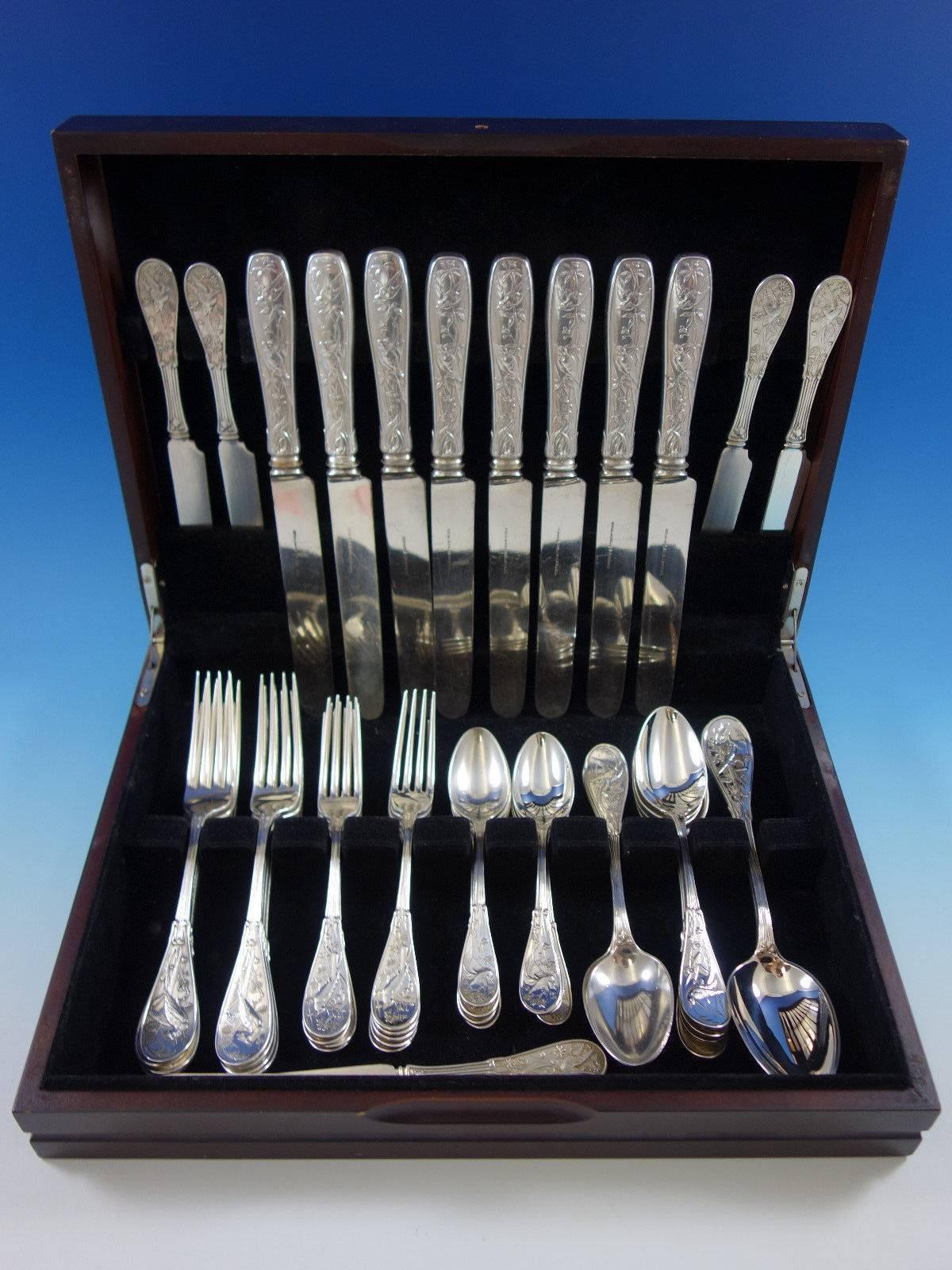 Dinner size Japanese by Tiffany & Co. Sterling silver flatware set of 50 pieces. This set includes: Eight dinner size knives, 10