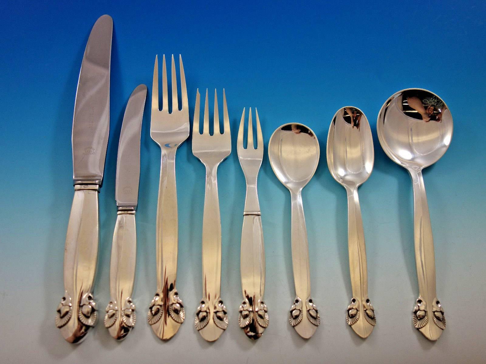 Bittersweet by Georg Jensen Sterling Silver Flatware Set Service 53 Pcs Dinner In Excellent Condition For Sale In Big Bend, WI