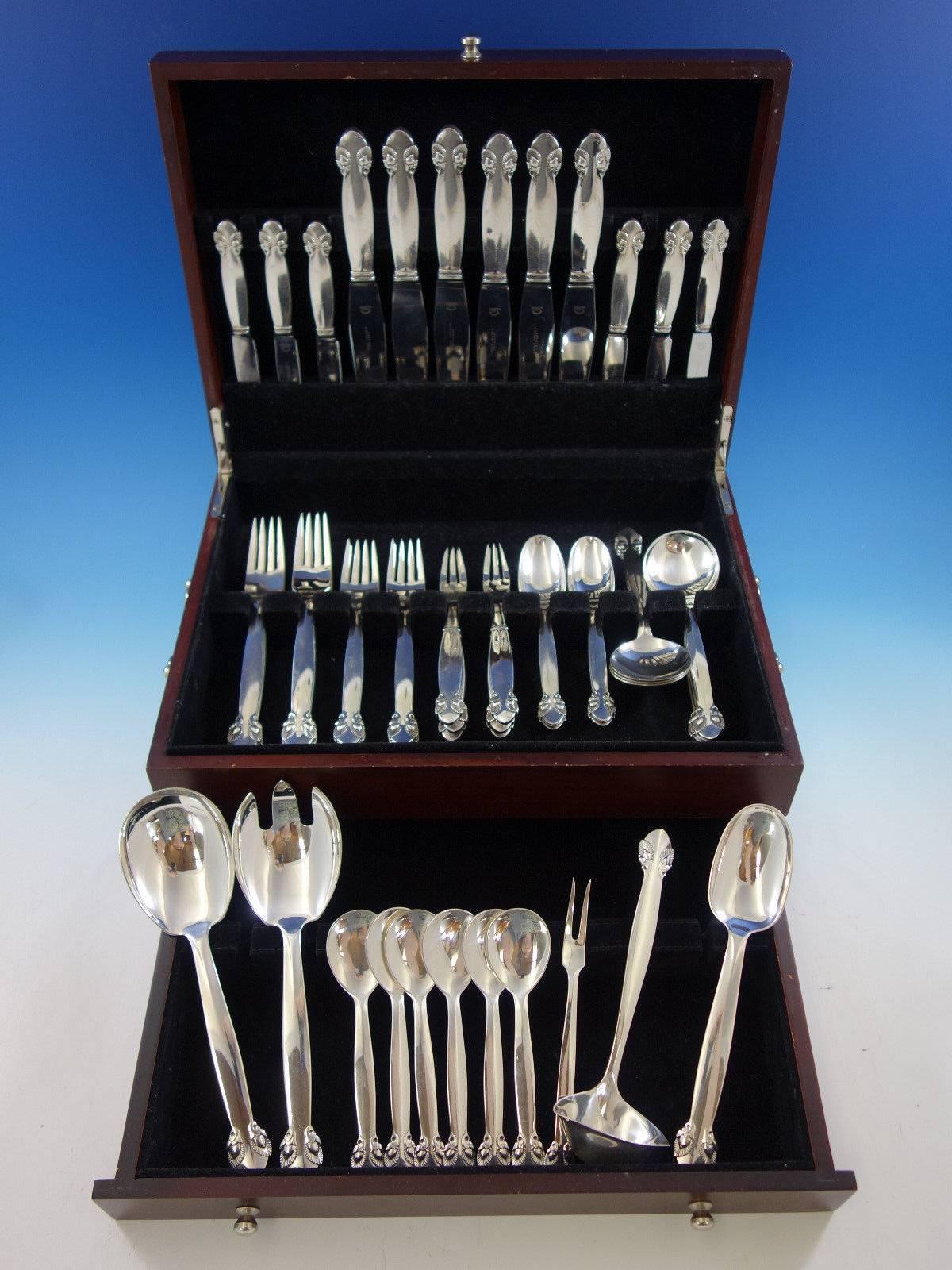 Dinner size Bittersweet by Georg Jensen sterling silver flatware set - 53 pieces. This set includes: 

Six dinner knives, 9