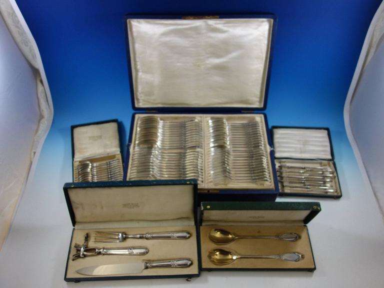 Henin and Cie French Sterling Silver Flatware Set Service 112 Pcs Dinner Size For Sale 4