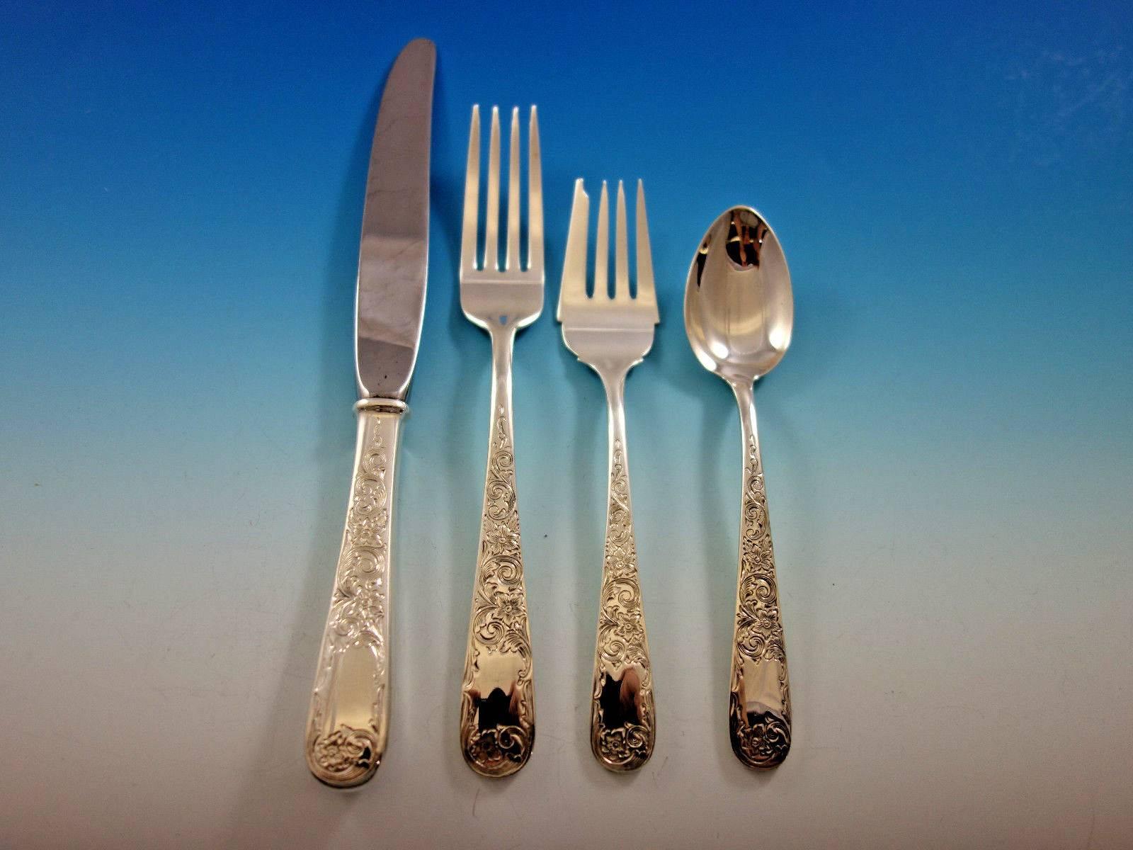 Old Maryland Engraved by Kirk Sterling Silver Flatware Set for 8 Service 32 Pcs In Excellent Condition In Big Bend, WI