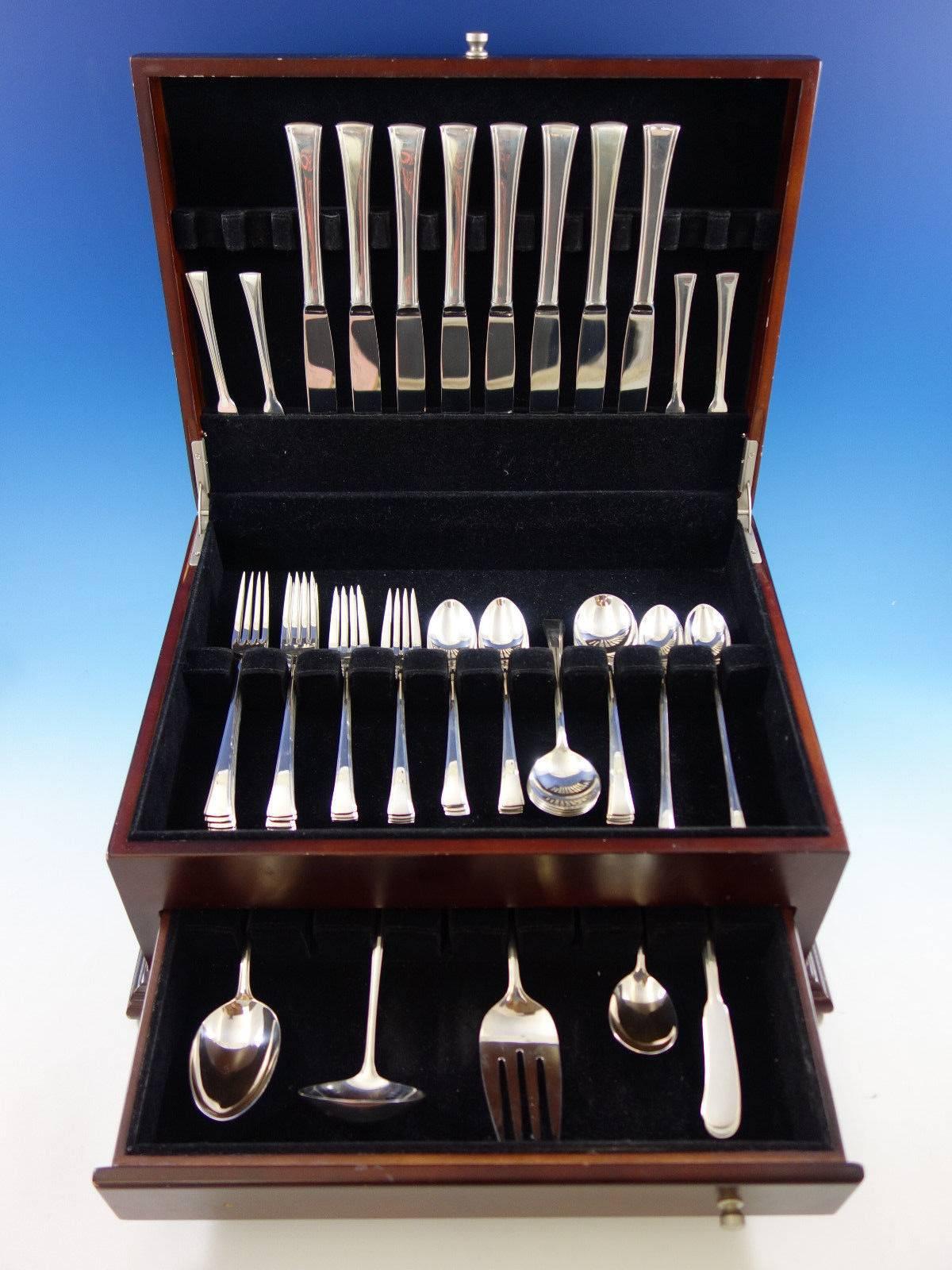 Mid-Century Modern tranquility by International sterling silver flatware set - 60 pieces. This set includes: 

Eight knives, 9 1/8