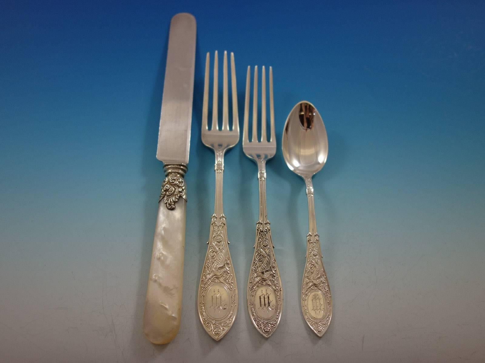 Arabesque by Whiting Sterling Silver Flatware Set 12 Service 77 Pieces Figural In Excellent Condition In Big Bend, WI