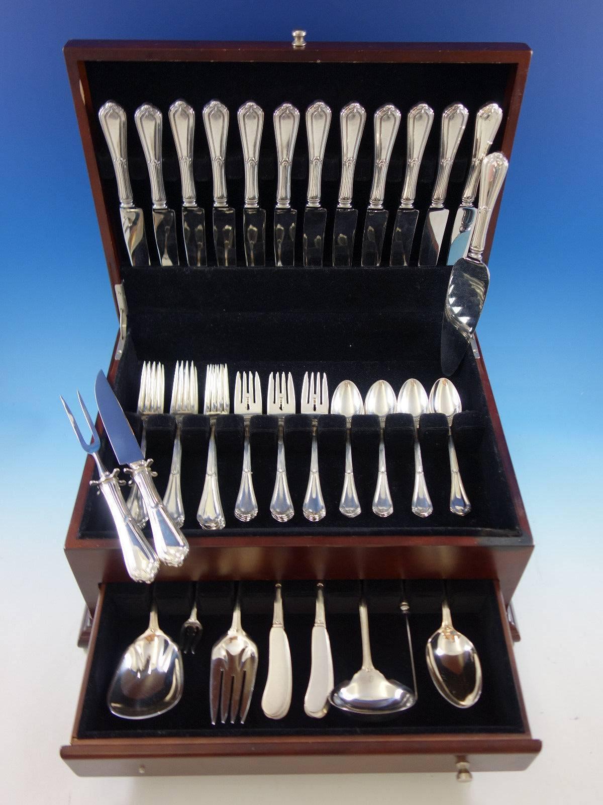 La Salle by Dominick and Haff sterling silver flatware set of 69 pieces. This set includes: 

12 knives, eight 3/4