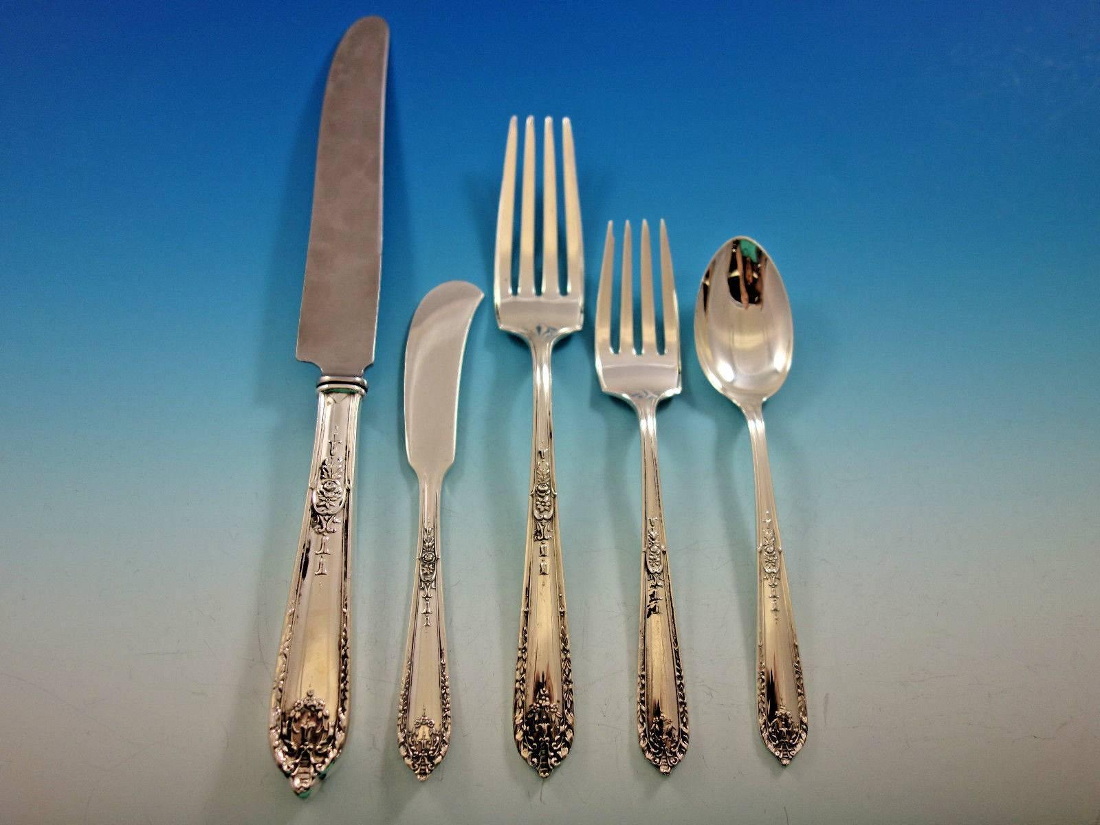 Dinner Size Della Robbia by Alvin Sterling Silver Flatware set - 72 pieces. This set includes: 

12 Dinner Size Knives, 9 3/4