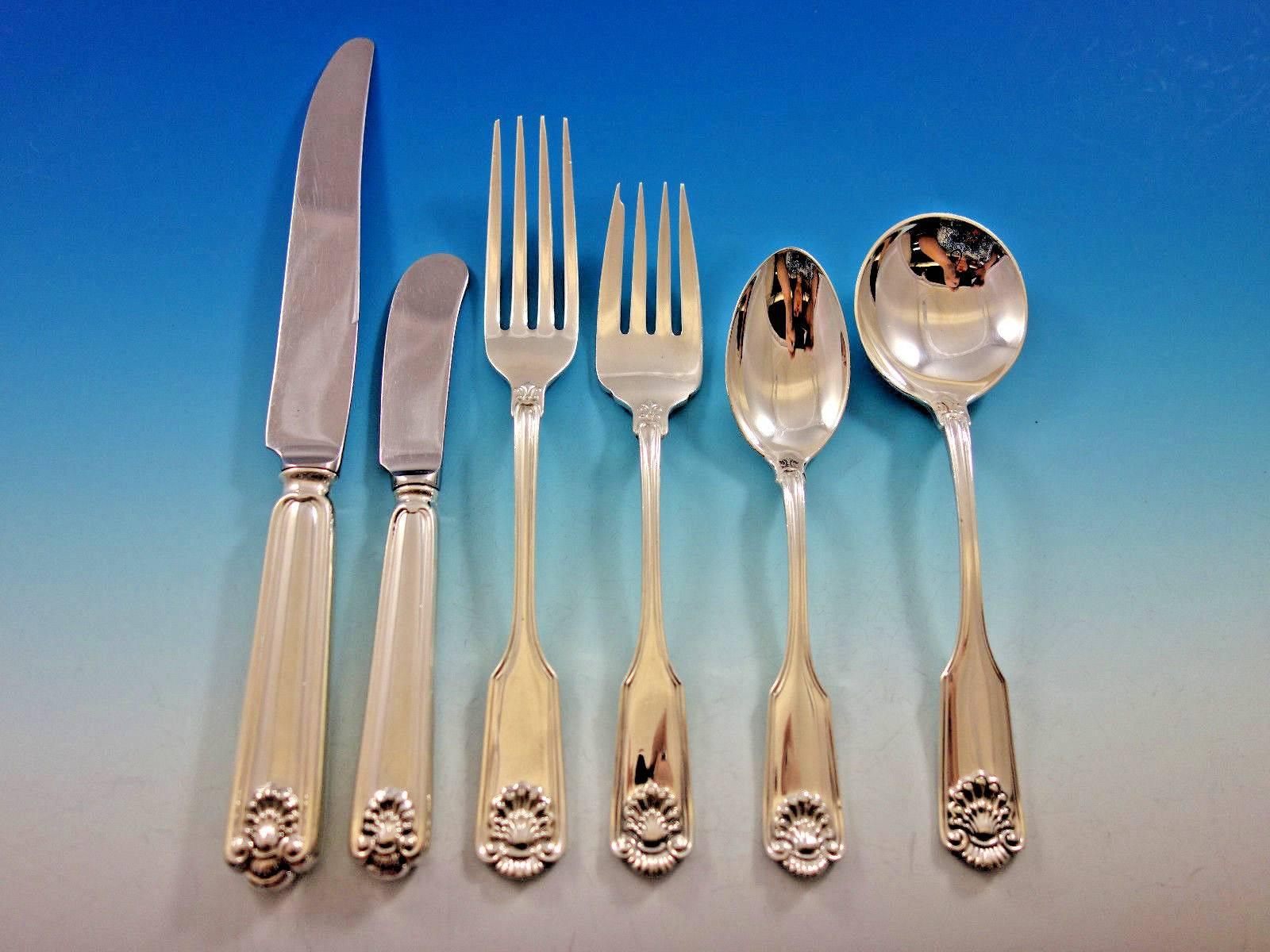 Fiddle Shell by Frank Smith Sterling Silver Flatware Set 8 Service 50 pieces In Excellent Condition In Big Bend, WI