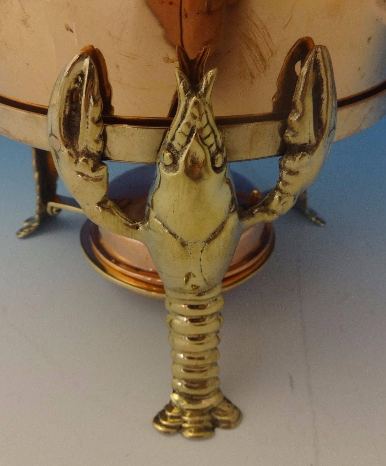 20th Century Joseph Heinrichs Lobster Pot Copper Bronze Ebony with 3D Lobsters, Hollowware