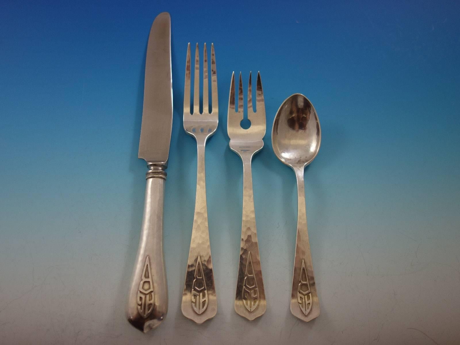 Arts and Crafts Novick Chicago Sterling Silver Flatware Set Service Handwrought In Excellent Condition In Big Bend, WI