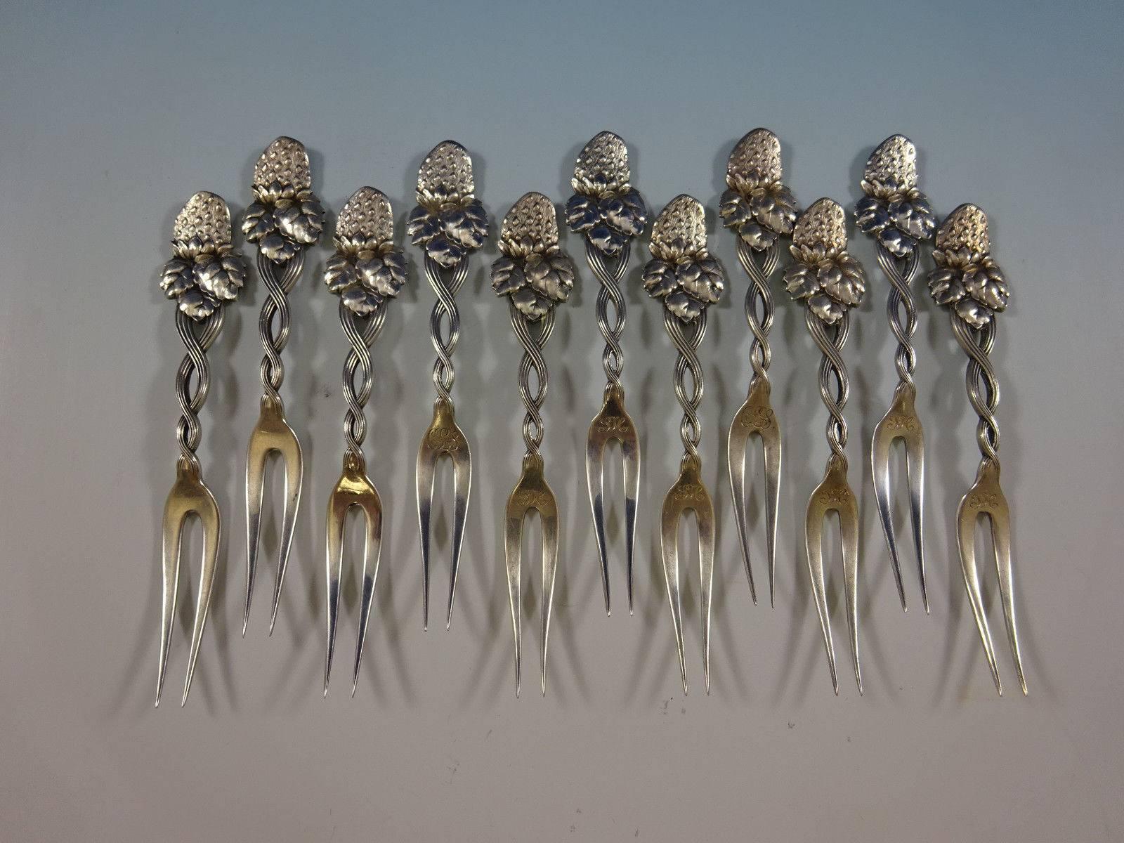 19th Century Strawberry Vine by Tiffany and Co. Sterling Silver Flatware Set Ice Cream 24 Pcs