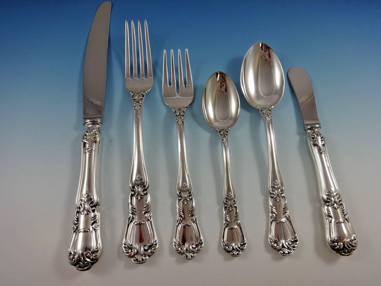 Barocco by Schiavon, Italy Sterling Silver Flatware Service for 12 Set 77 Pcs In Excellent Condition In Big Bend, WI