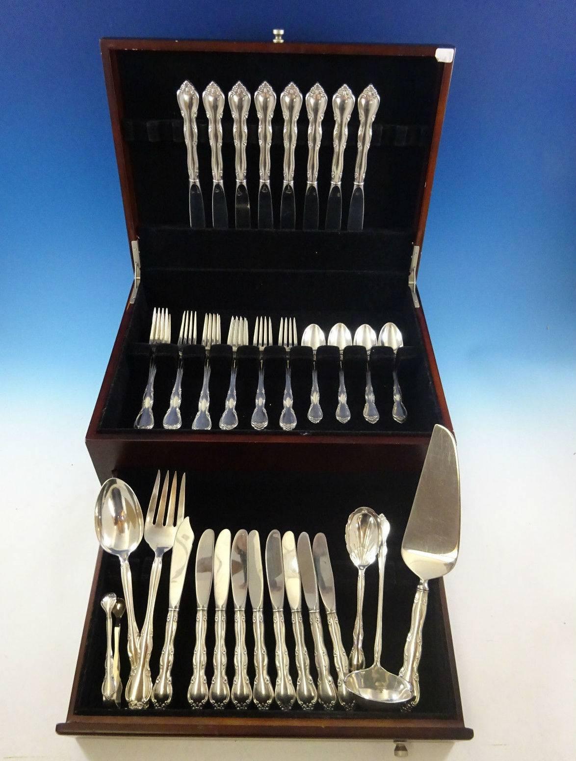 Rose Tiara by Gorham sterling silver flatware set of 47 pieces. This set includes: 

Eight knives, 9