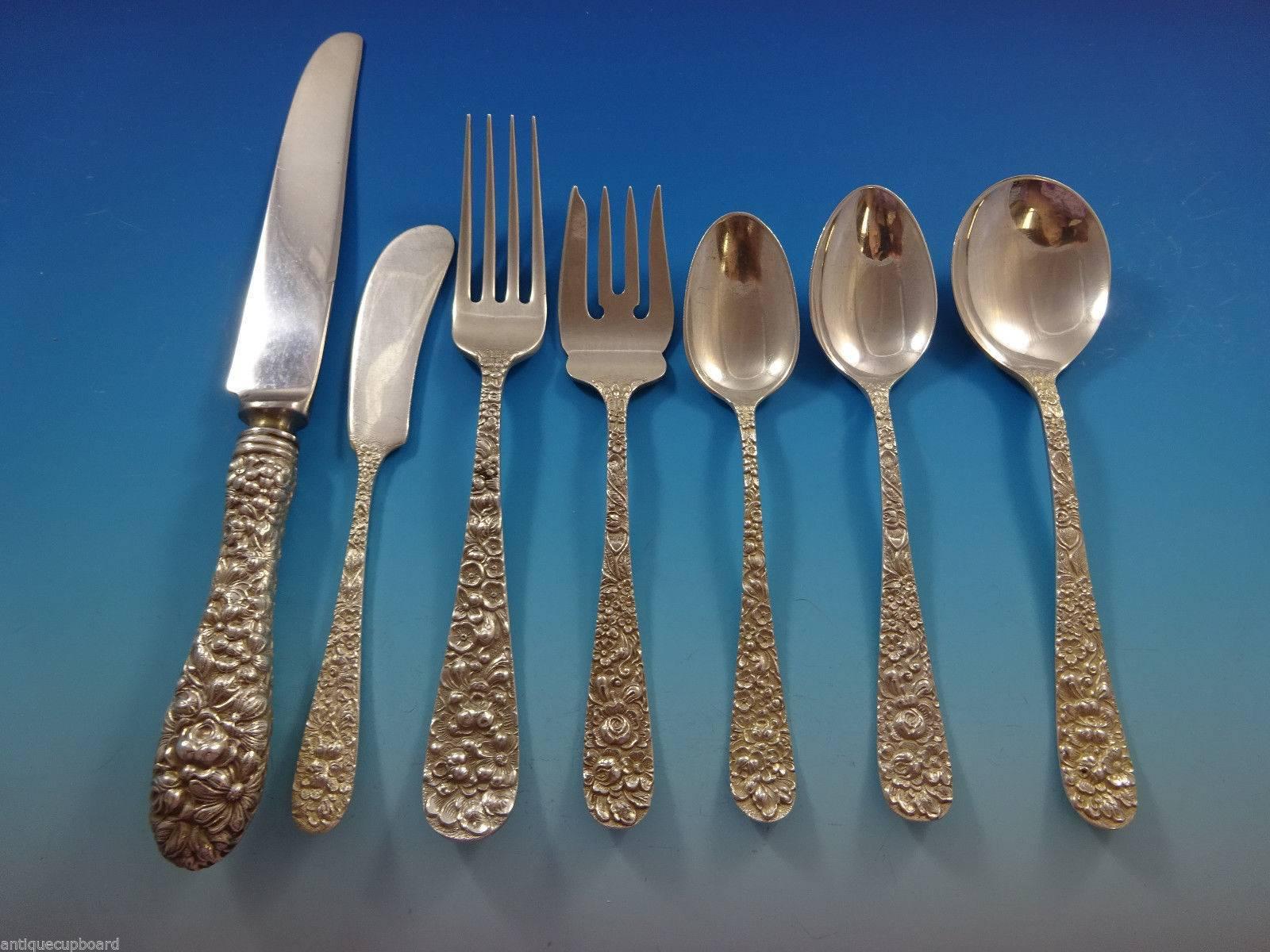 20th Century Rose by Stieff Sterling Silver Flatware Set for 12 Service 85 Pieces Repousse