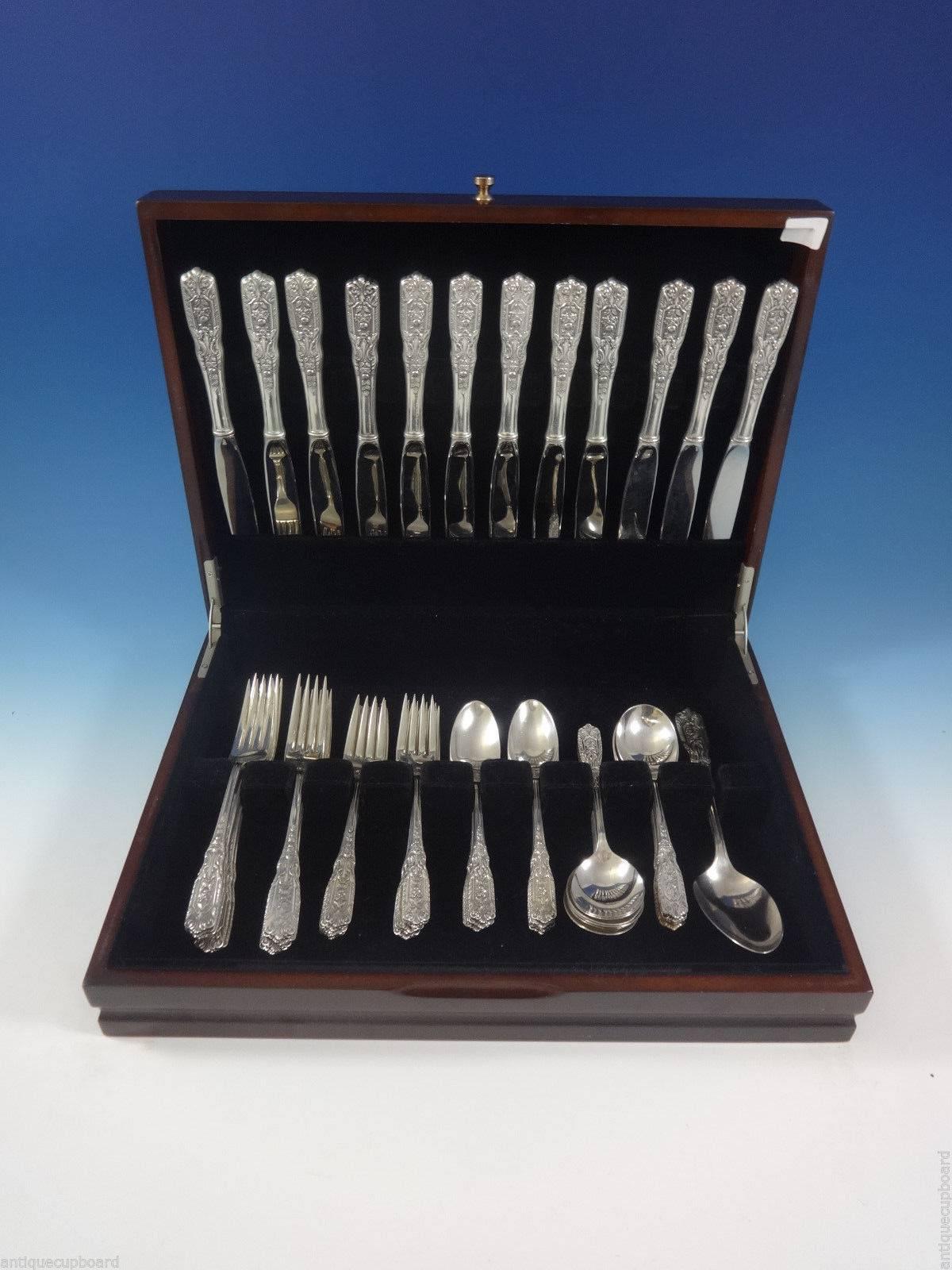Milburn Rose by Westmorland sterling silver flatware set of 61 pieces. This set includes: 

12 knives, 9