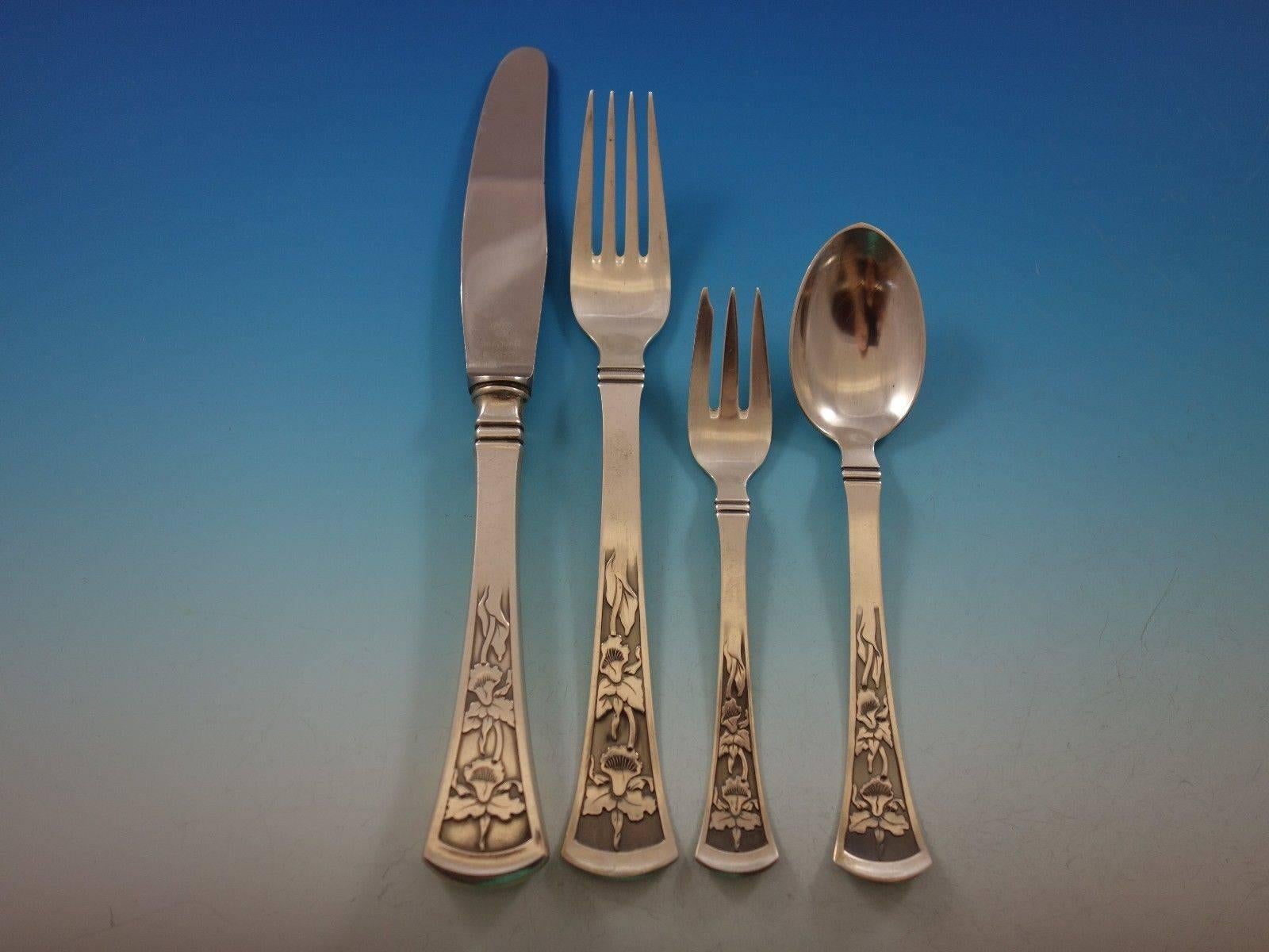 Orchide aka Orchid by W & S Sorensen sterling silver flatware set, 48 pieces. This set includes:

Eight dinner knives, 8 5/8