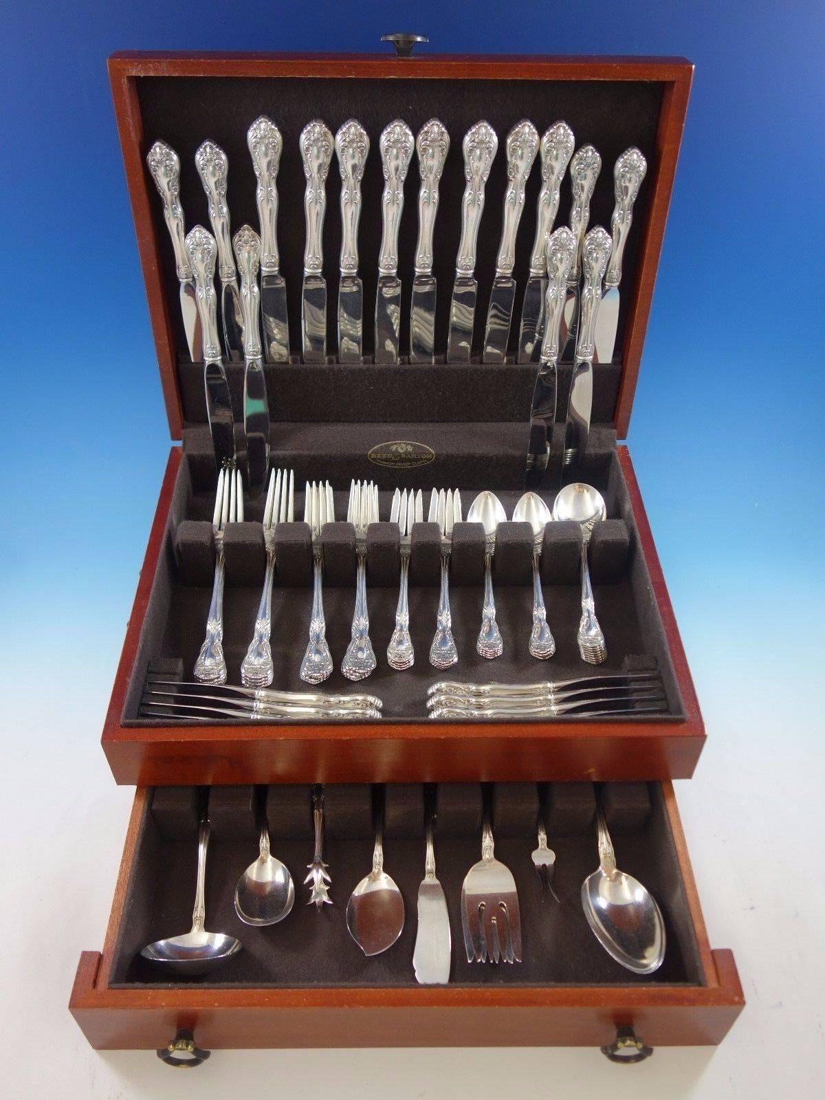 Chateau Rose by Alvin sterling silver flatware set, 74 pieces. This set includes: 

Eight dinner knives, 9 1/2