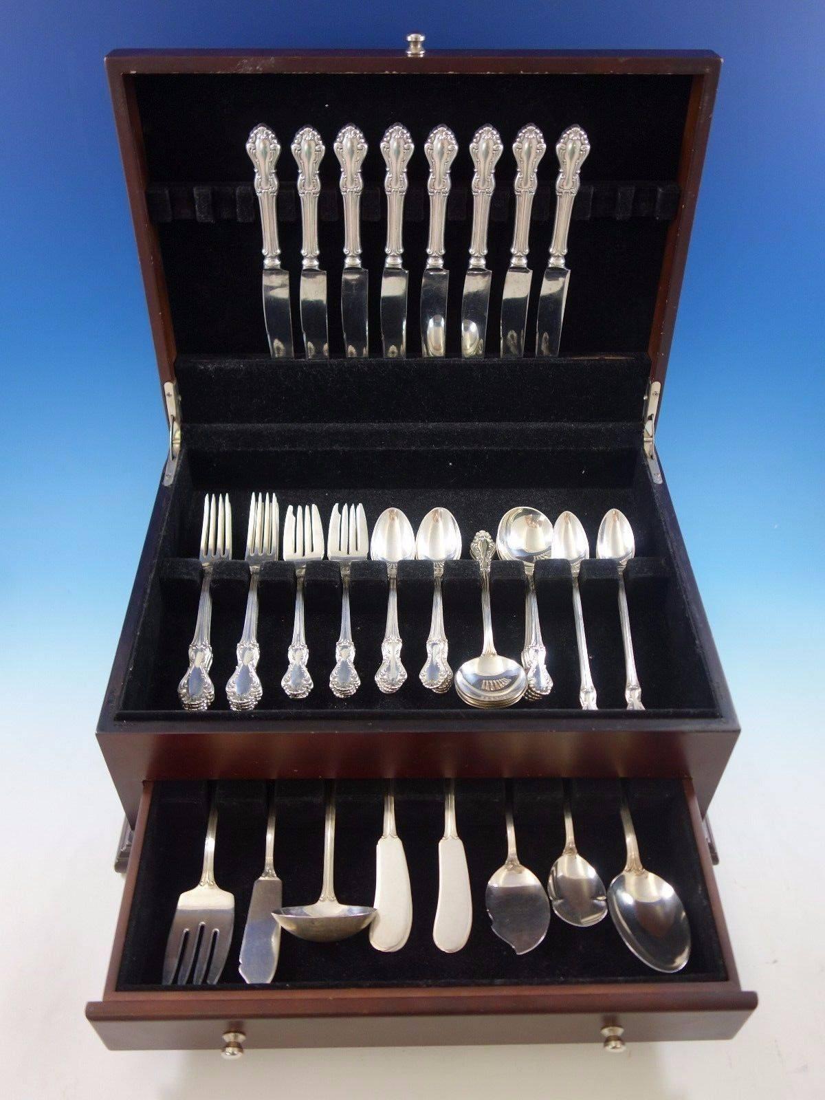 Princess Elizabeth by National Sterling silver flatware set, 62 pieces. This set includes: 

Eight knives, 8 3/4