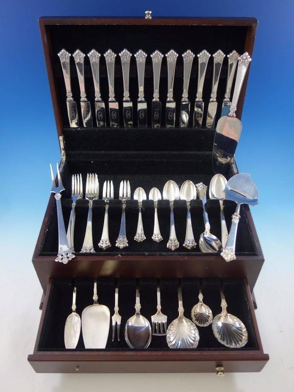 Anitra by Theodor Olsens / Magnus Aase Norwegian .830 silver flatware set, 83 pieces. This set includes: 12 dinner knives, 8 1/2